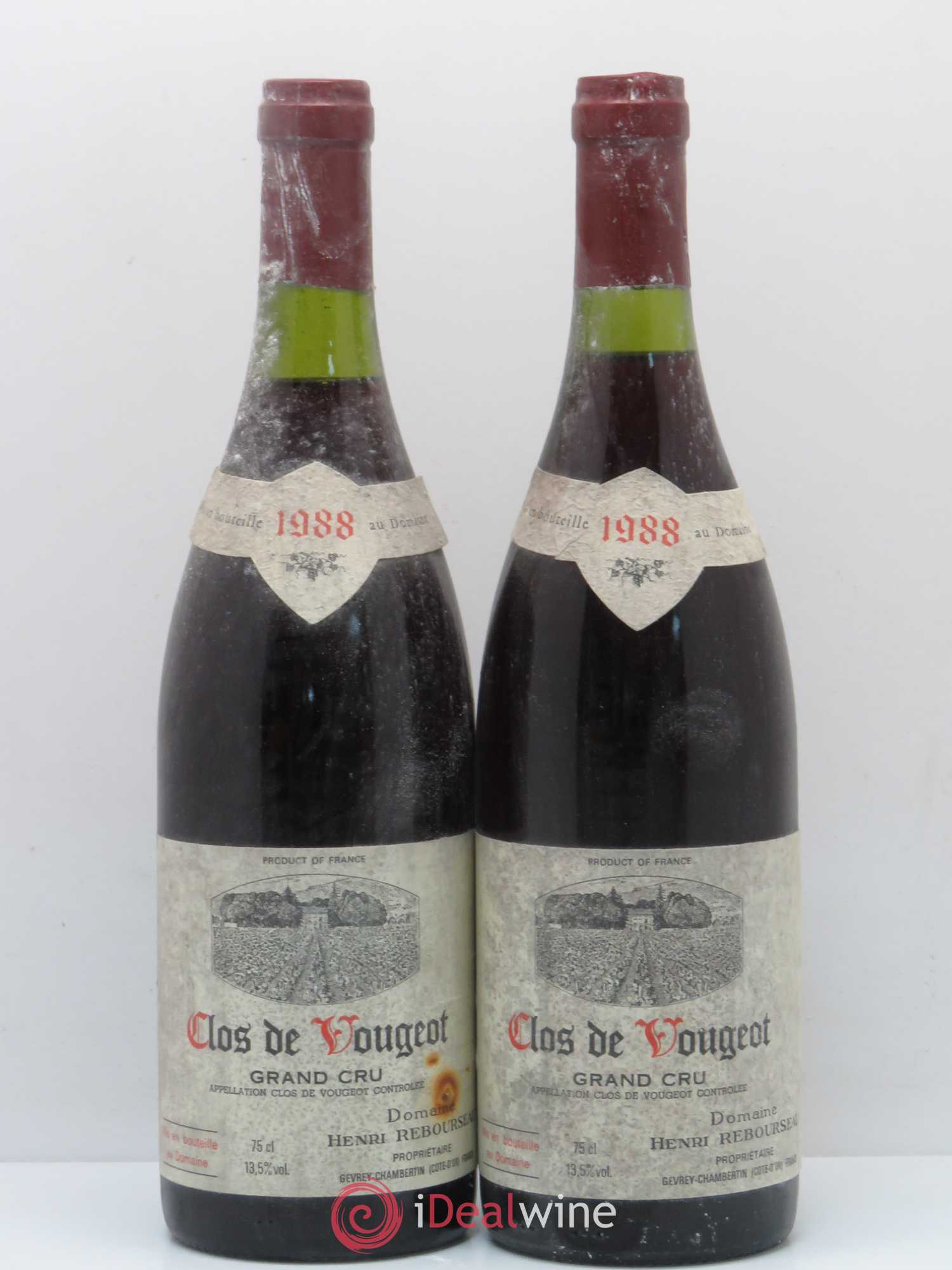 Clos de Vougeot Grand Cru Henri Rebourseau (Domaine) 1988 - Lot de 2 bouteilles - 0