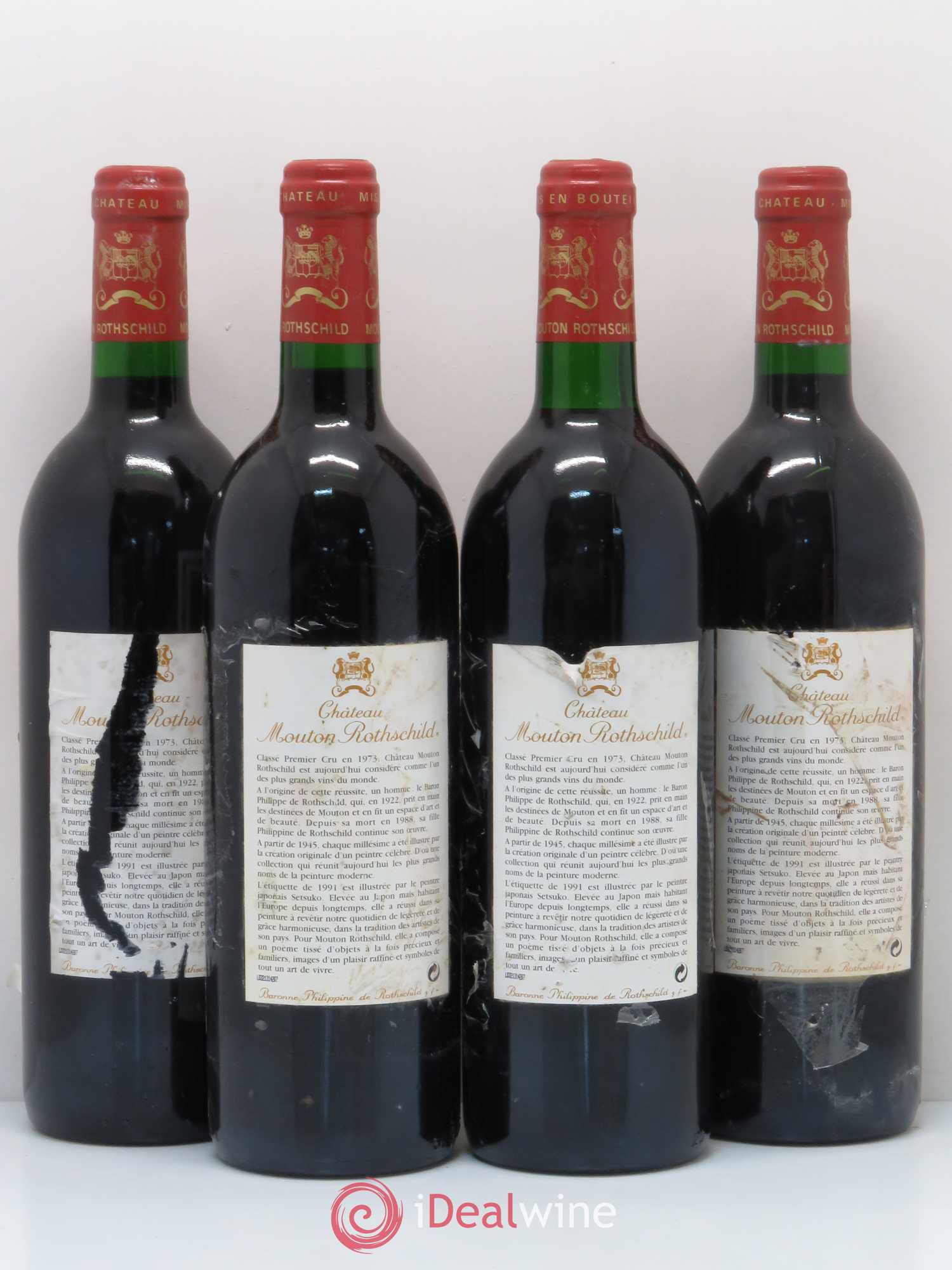 Château Mouton Rothschild 1er Grand Cru Classé 1991 - Lot de 4 bouteilles - 1