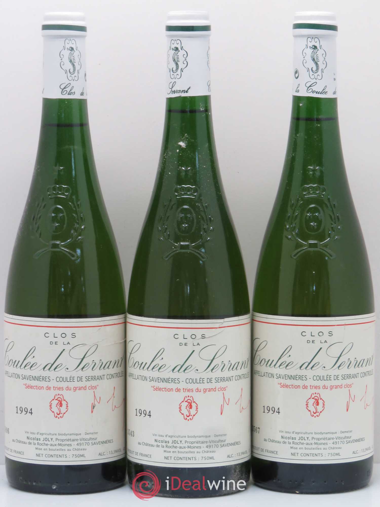 Savennières Clos de la Coulée de Serrant Vignobles de la Coulée de Serrant - Nicolas Joly Séléction de Tries du Grand Clos 1994 - Lotto di 3 bottiglie - 0