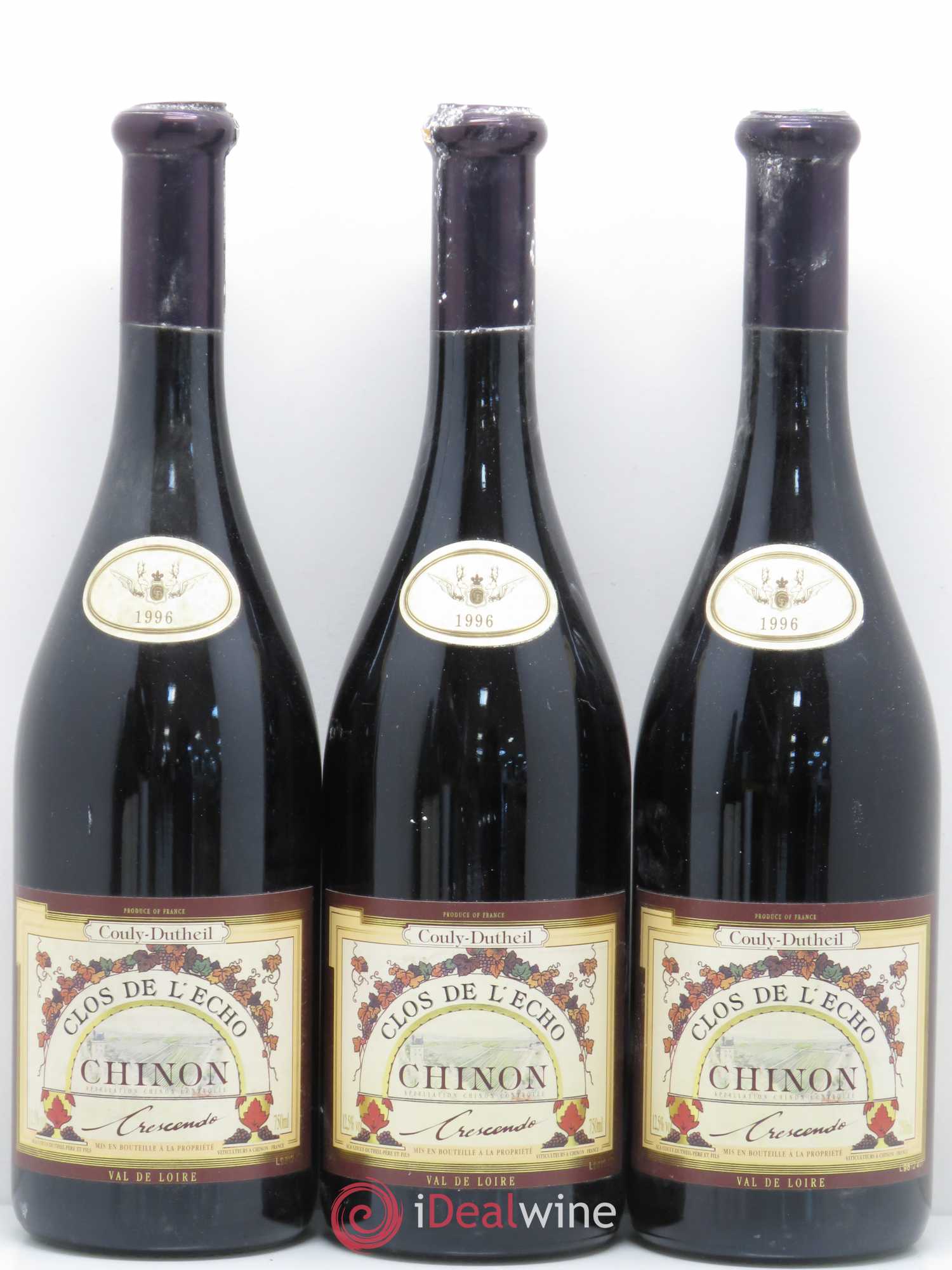 Chinon Clos de l'Echo Couly-Dutheil Crescendo 1996 - Lot de 3 bouteilles - 0