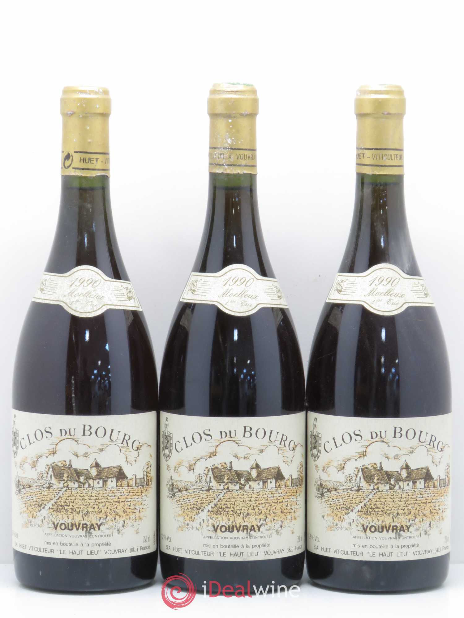 Vouvray Clos du Bourg Moelleux 1ère trie Domaine Huet 1990 - Lotto di 3 bottiglie - 0