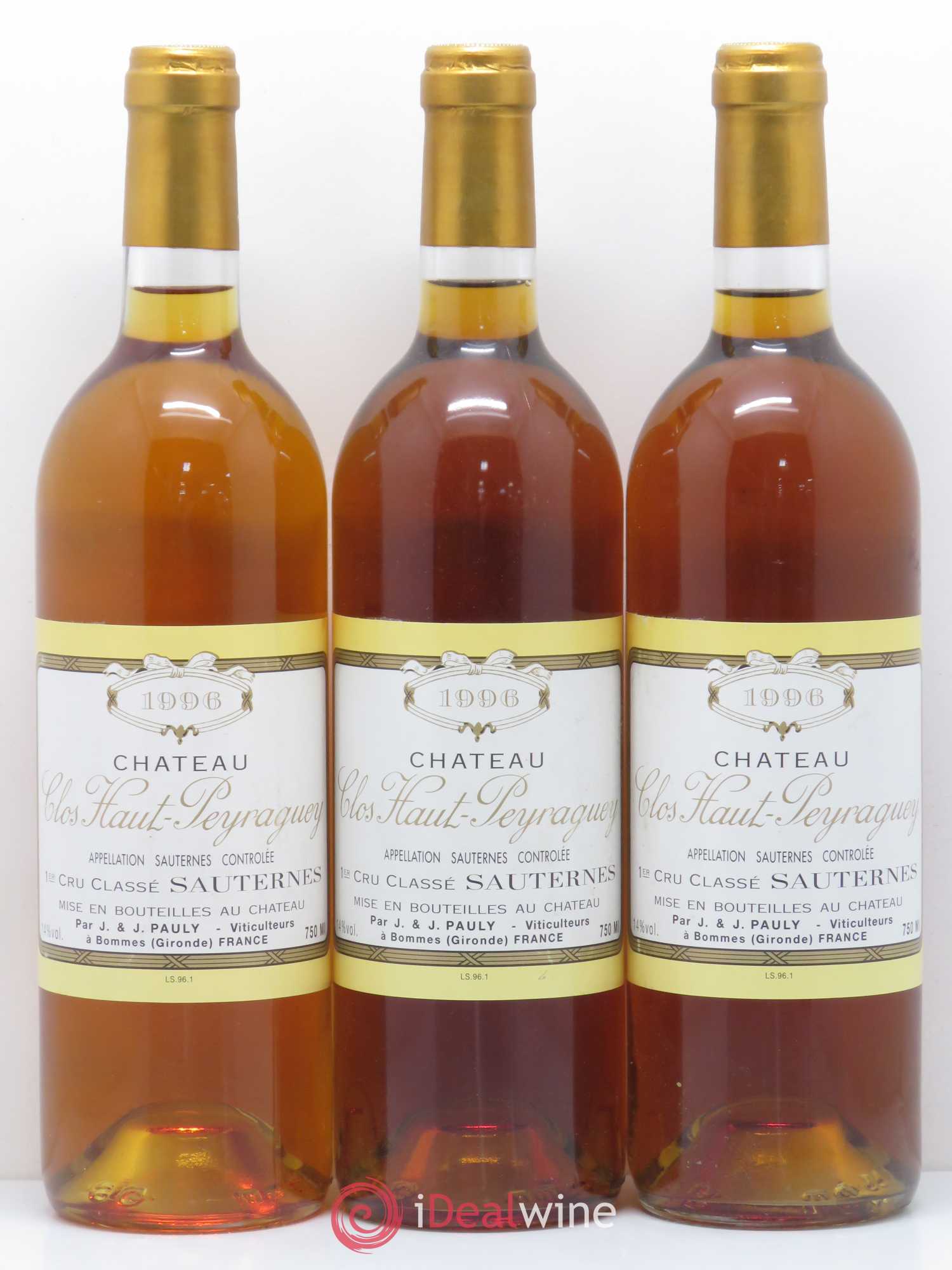 Clos Haut-Peyraguey 1er Grand Cru Classé 1996 - Lotto di 3 bottiglie - 0