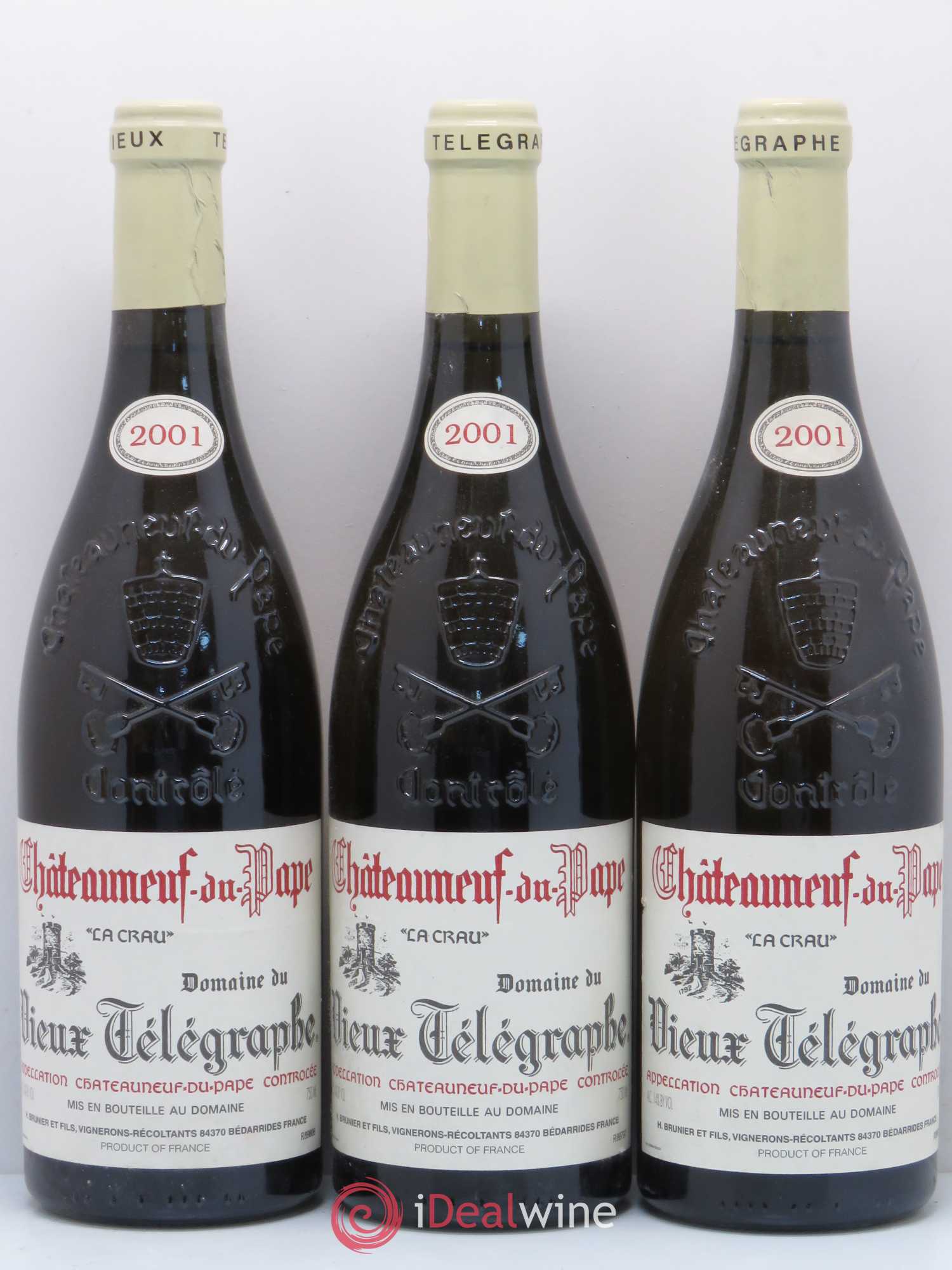 Châteauneuf-du-Pape Vieux Télégraphe (Domaine du) Vignobles Brunier 2001 - Lot de 3 bouteilles - 0