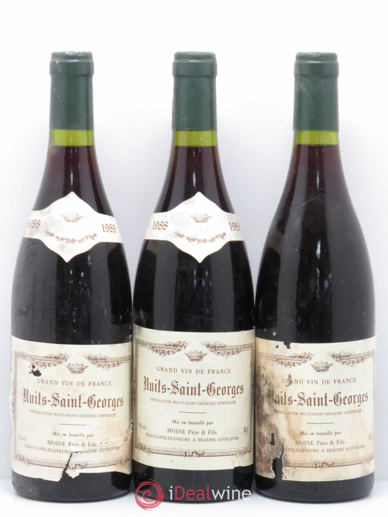 Nuits-Saint-Georges Moine Père et Fils 1988 - Lot de 3 bouteilles - 0