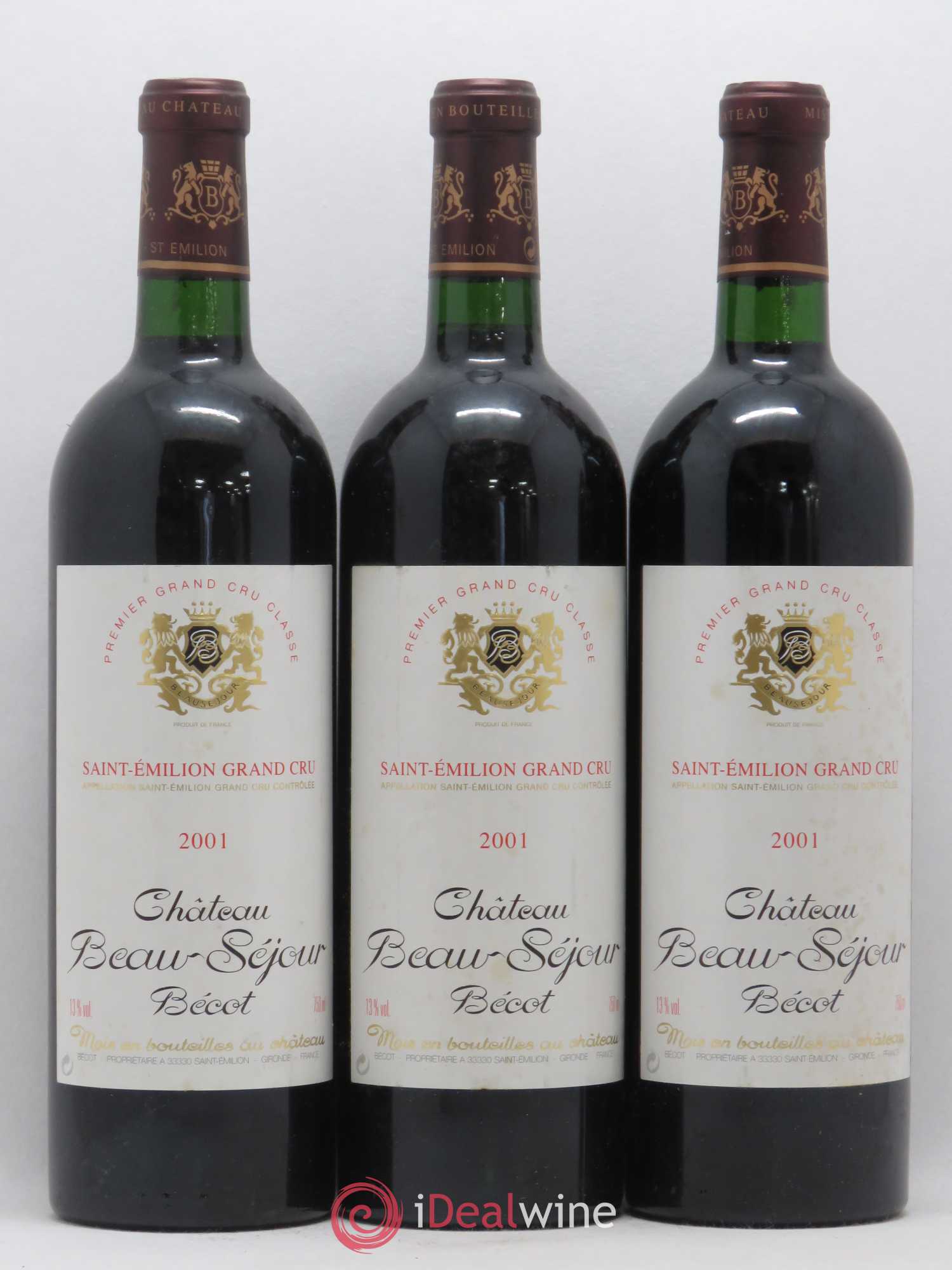Château Beau-Séjour Bécot 1er Grand Cru Classé B 2001 - Lot de 3 bouteilles - 0
