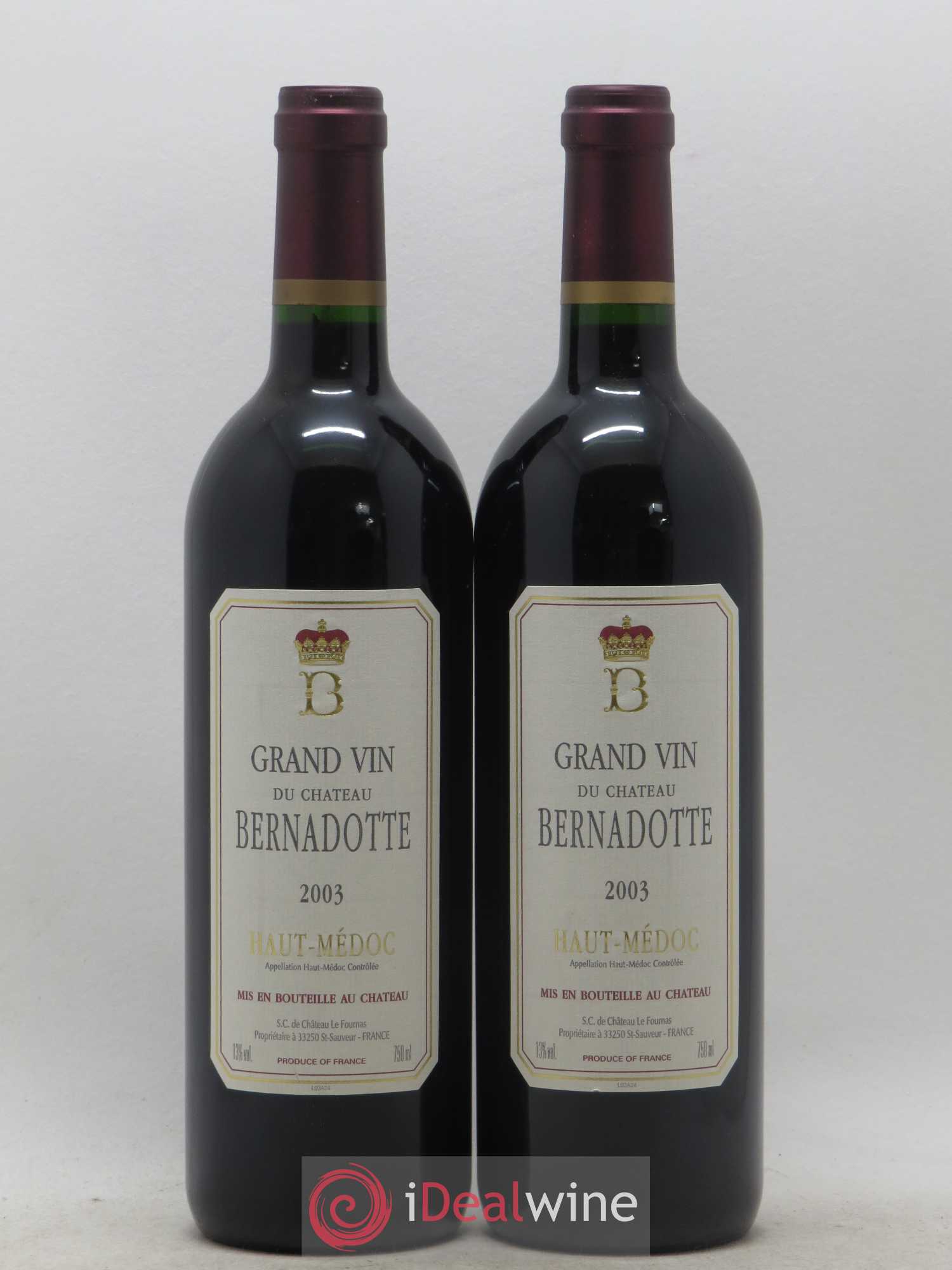 Château Bernadotte 2003 - Lot de 2 bouteilles - 0