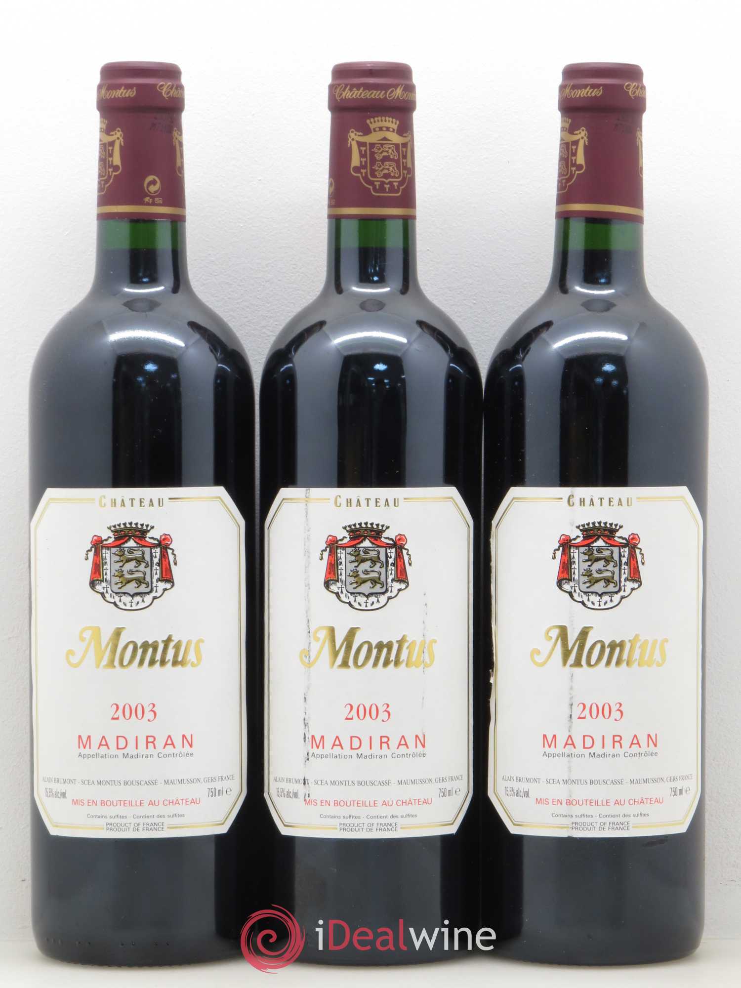 Madiran Château Montus Alain Brumont (sans prix de réserve) 2003 - Lot de 3 bouteilles - 0