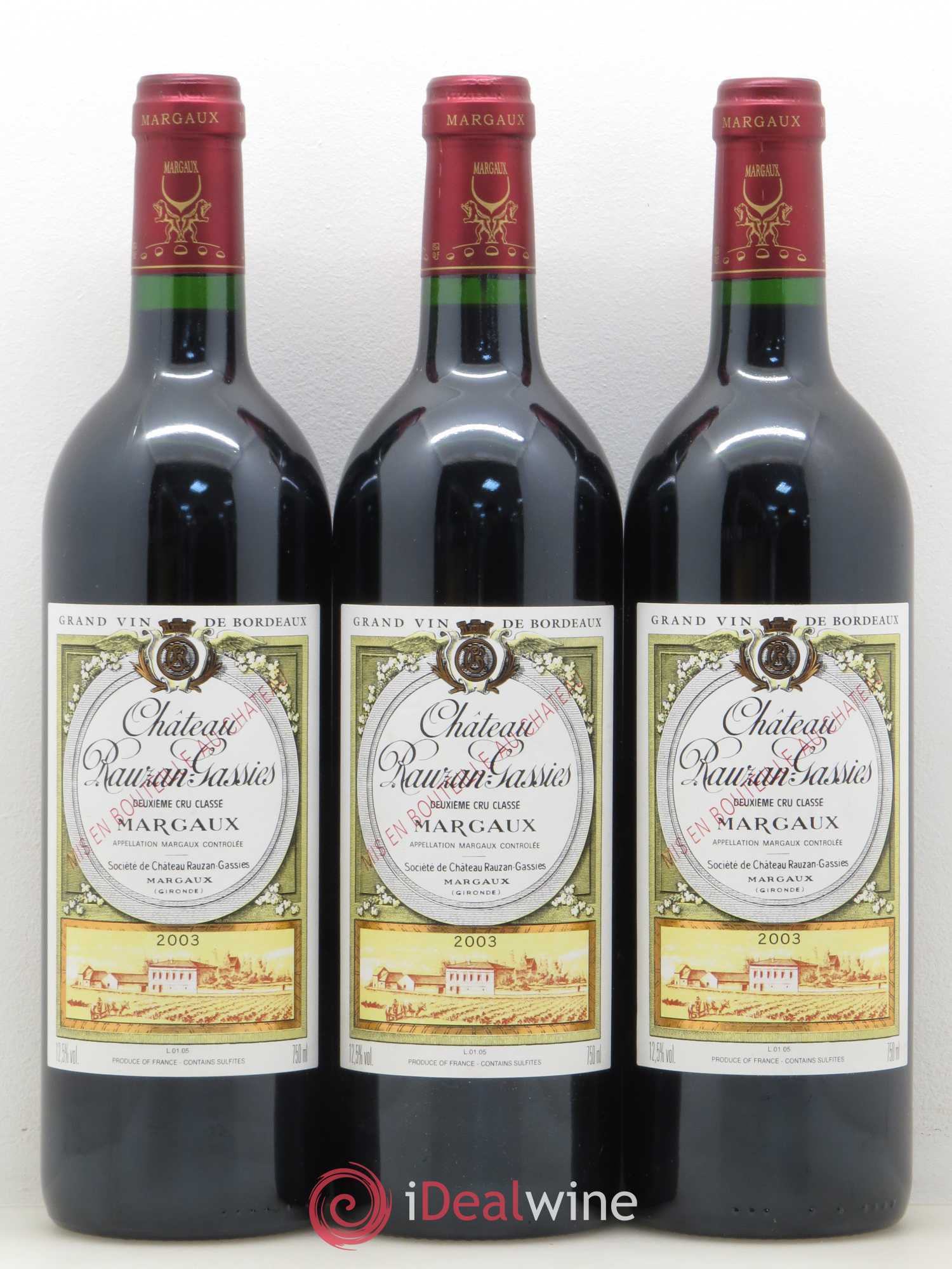 Château Rauzan-Gassies 2ème Grand Cru Classé 2003 - Lot de 3 bouteilles - 0