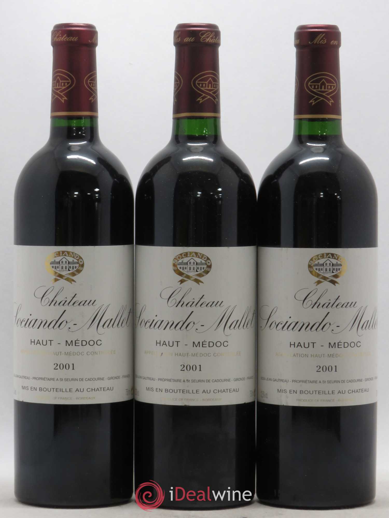 Château Sociando Mallet 2001 - Lot de 3 bouteilles - 0