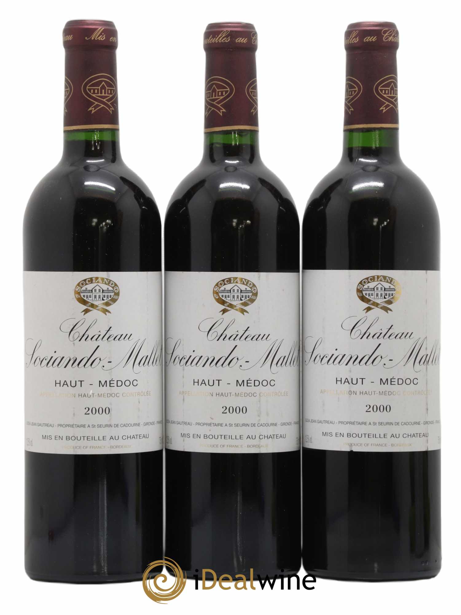 Château Sociando Mallet 2000 - Lot de 3 bouteilles - 0