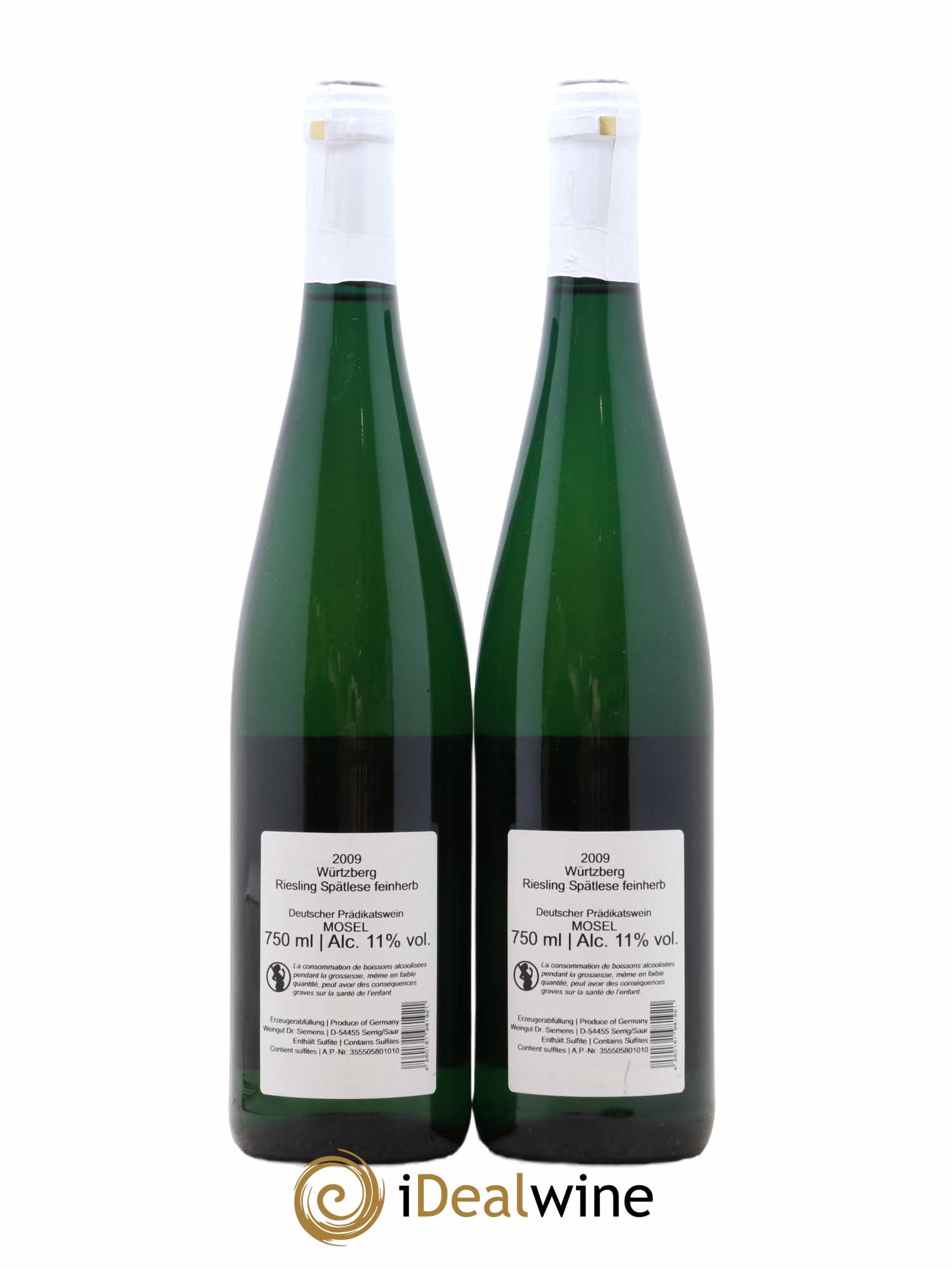 Allemagne Mosel-Saar Rielsing Spätlese Feinherb Wurtzberg Dr Siemens 2009 - Posten von 2 Flaschen - 1