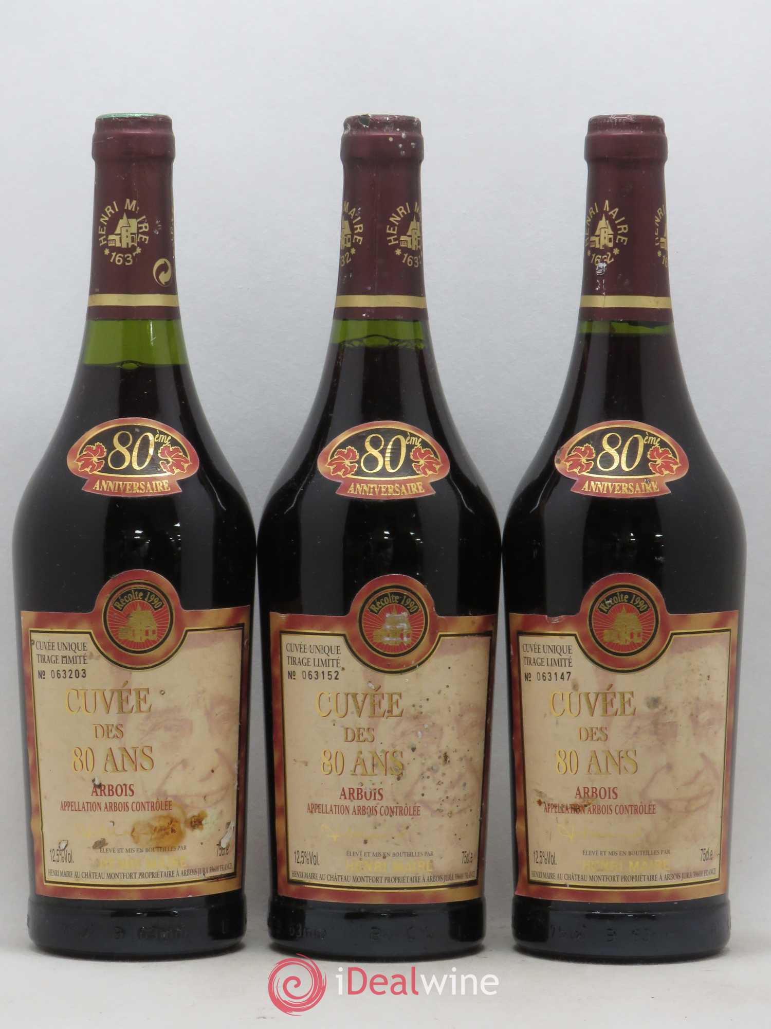 Arbois Cuvée des 80 ans Henri Maire 1990 - Posten von 3 Flaschen - 0