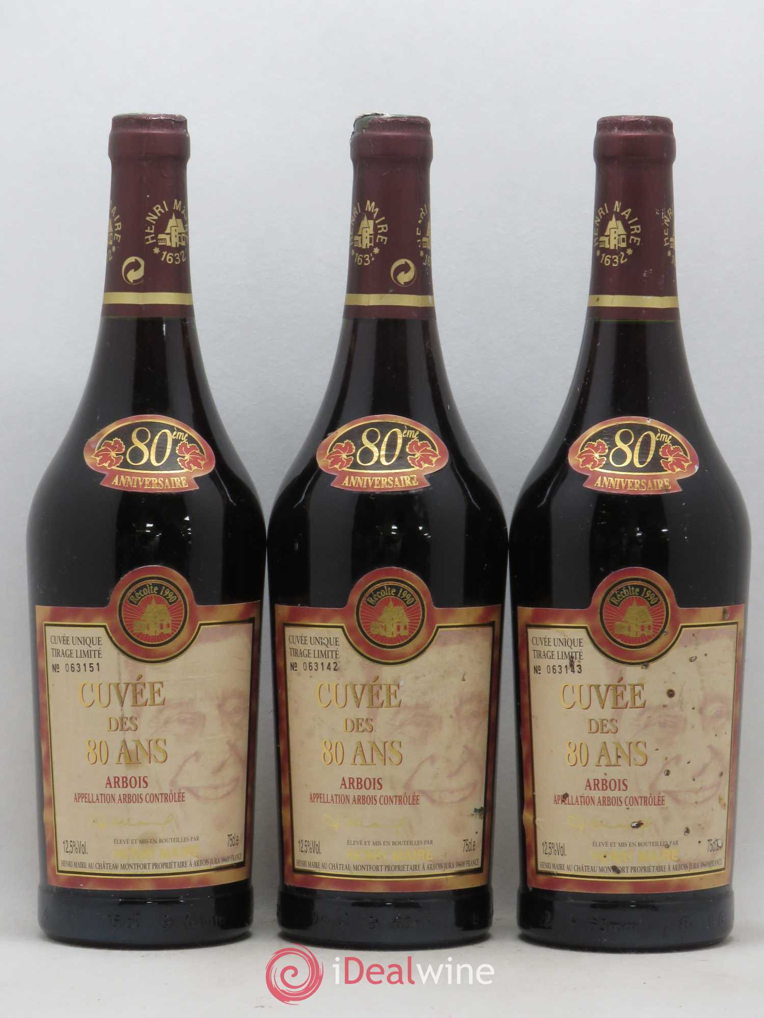 Arbois Cuvée des 80 ans Henri Maire 1990 - Posten von 3 Flaschen - 0