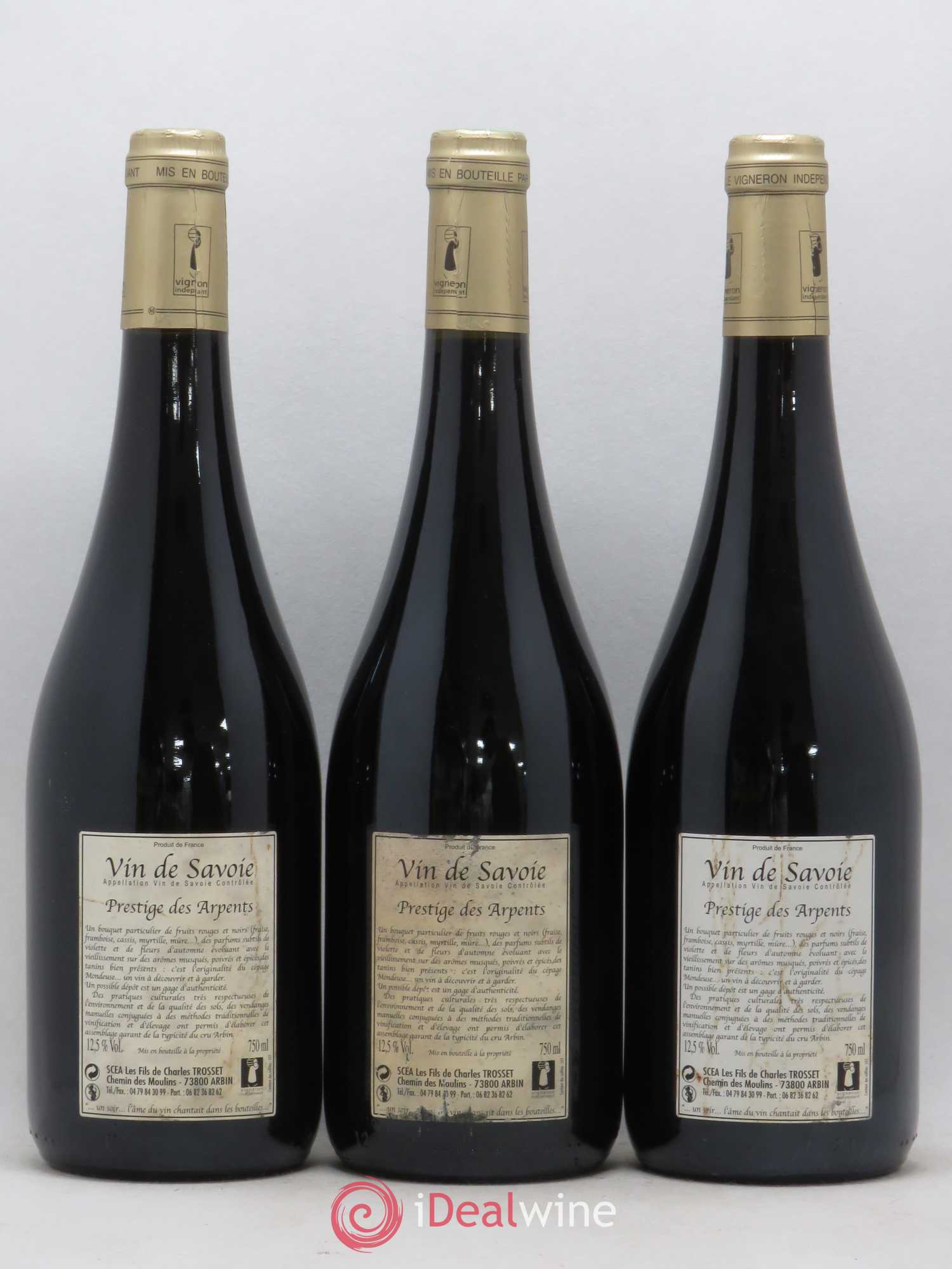 Vin de Savoie Arbin Mondeuse Prestige des Arpents Trosset 2008 - Lot de 3 bouteilles - 1