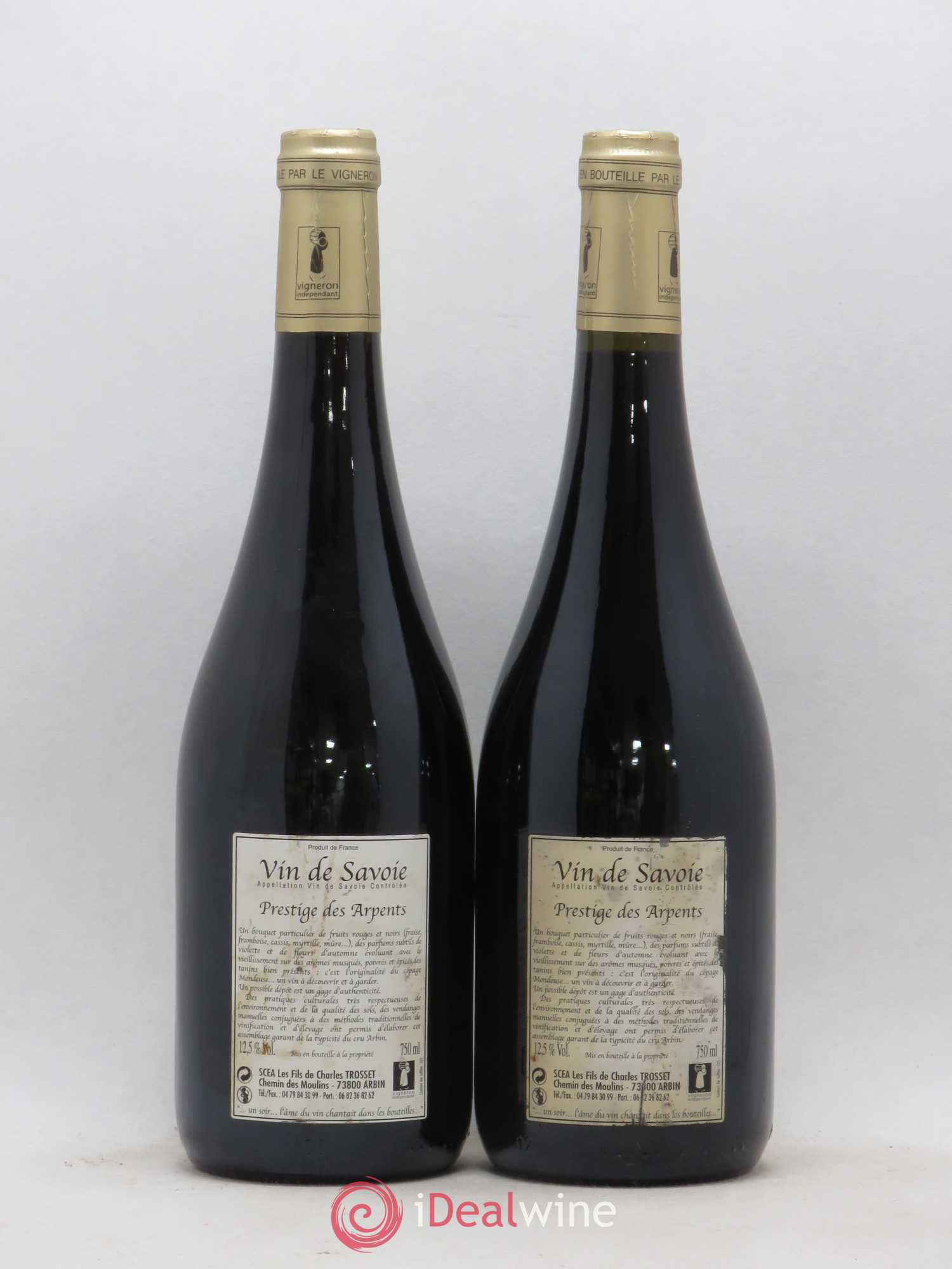 Vin de Savoie Arbin Mondeuse Prestige des Arpents Trosset 2008 - Lot de 2 bouteilles - 1
