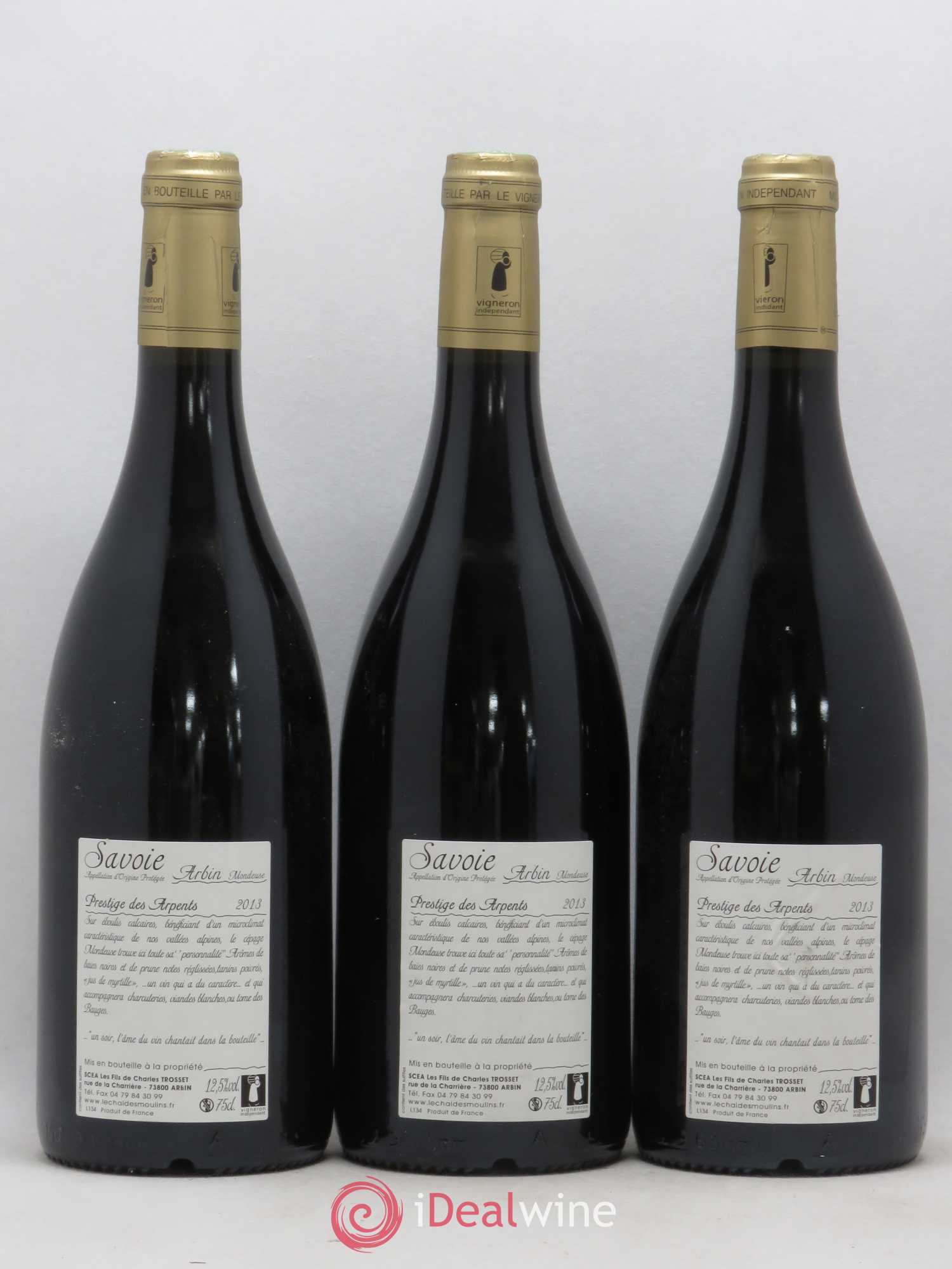 Vin de Savoie Arbin Mondeuse Prestige des Arpents Trosset 2013 - Lot de 3 bouteilles - 1
