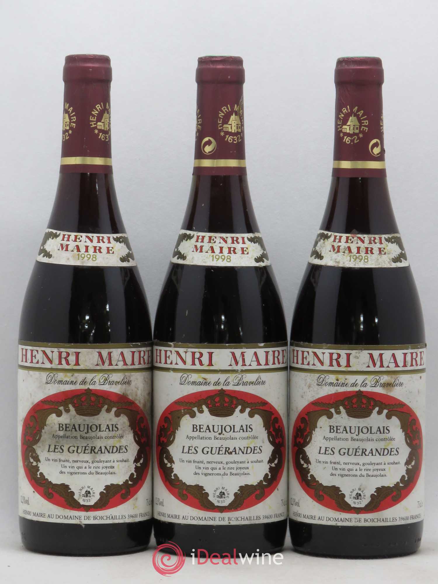 Beaujolais Les Guerandes Domaine de La Bravelière Henri Maire (sans prix de réserve) 1998 - Posten von 6 Flaschen - 2