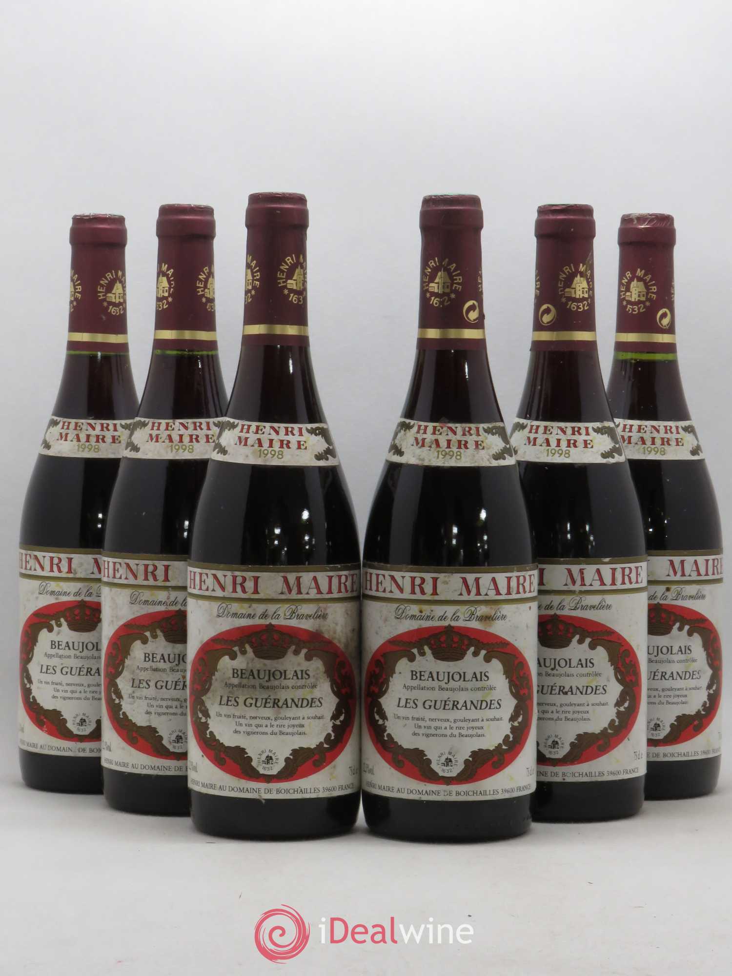 Beaujolais Les Guerandes Domaine de La Bravelière Henri Maire (sans prix de réserve) 1998 - Posten von 6 Flaschen - 0