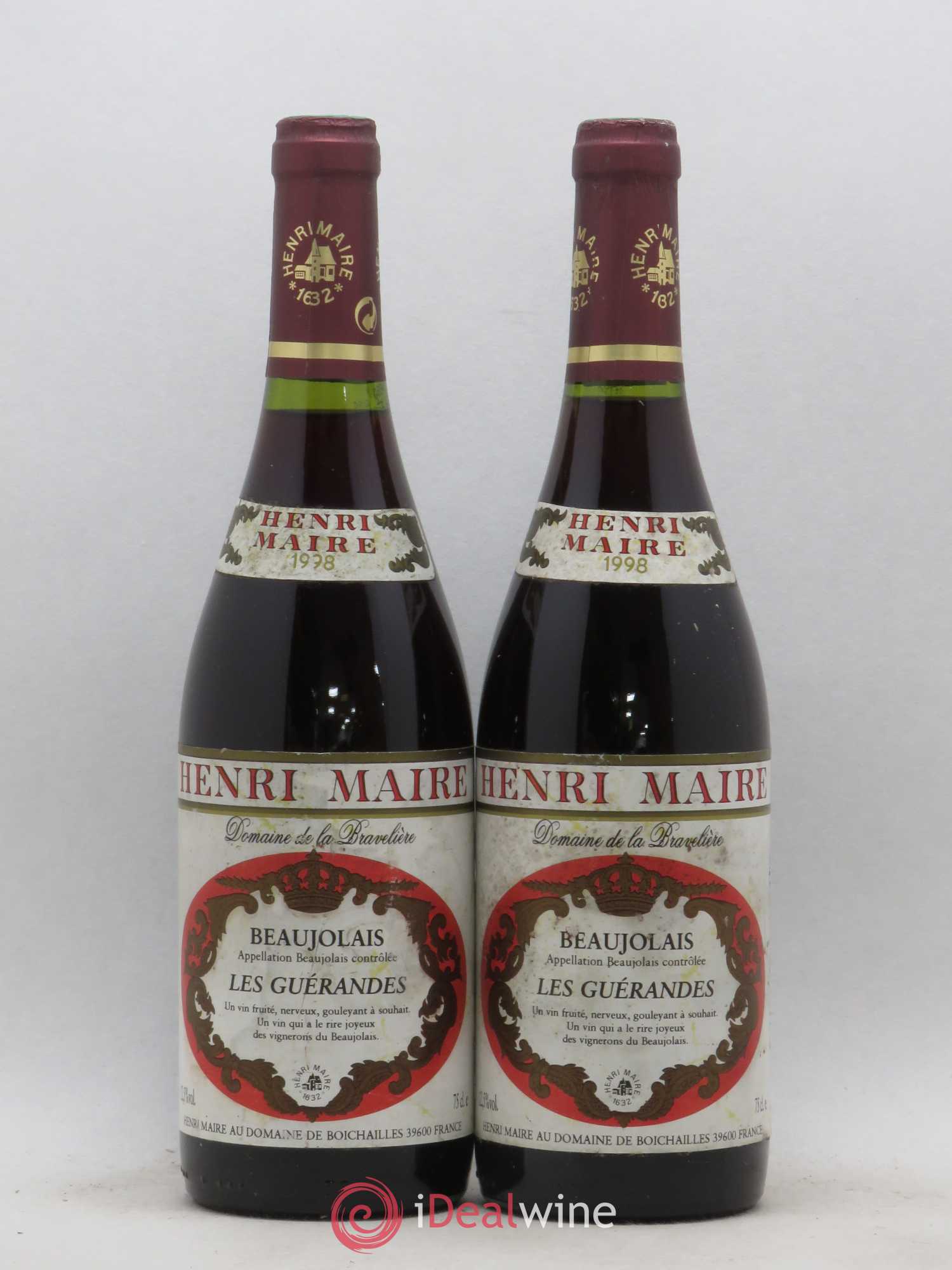 Beaujolais Les Guerandes Domaine de La Bravelière Henri Maire 1998 - Posten von 2 Flaschen - 0