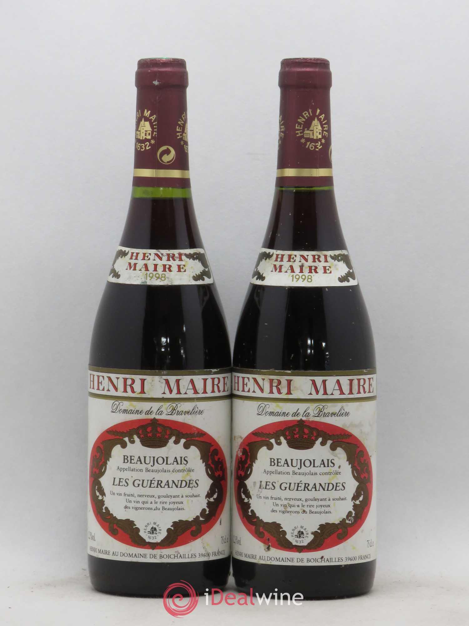 Beaujolais Les Guerandes Domaine de La Bravelière Henri Maire 1998 - Posten von 2 Flaschen - 0