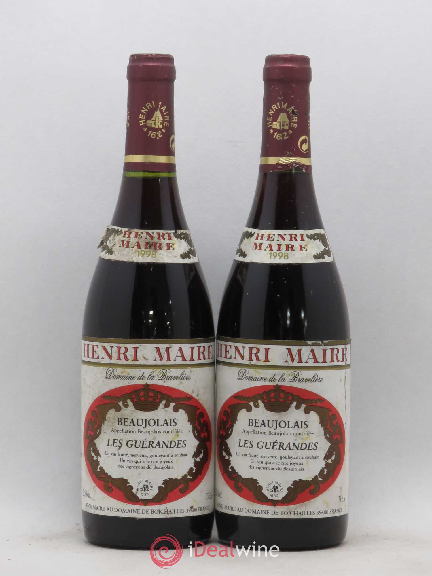 Beaujolais Les Guerandes Domaine de La Bravelière Henri Maire (sans prix de réserve) 1998 - Posten von 2 Flaschen - 0