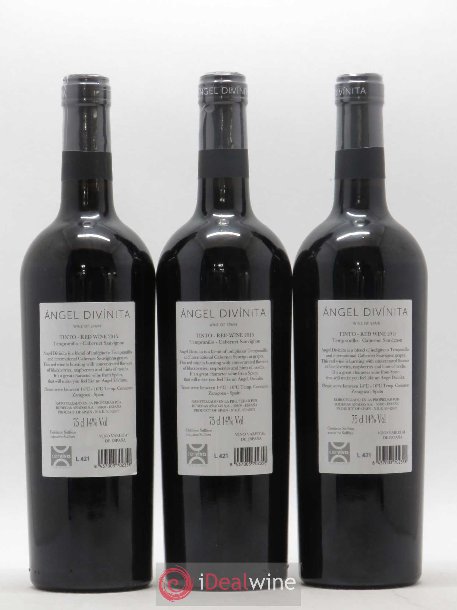 Espagne Bodegas Anadas, Angel Divinita (no reserve) 2015 - Lot of 3 bottles - 1
