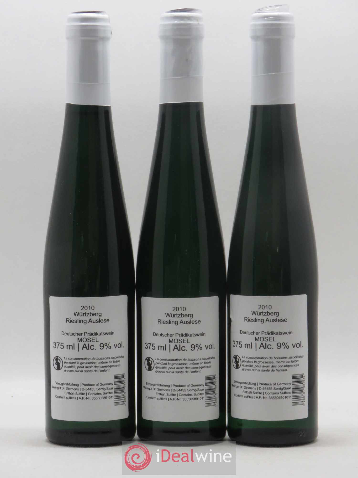 Allemagne Mosel-Saar Dr Siemens Riesling Auslese Wurtzberg (sans prix de réserve) 2010 - Posten von 3 Demi-Flaschen - 1