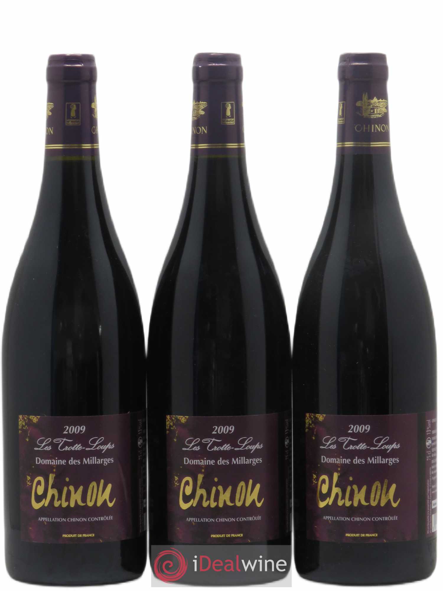 Chinon Les Trottes Loups Domaine des Millarges (sans prix de réserve) 2009 - Posten von 3 Flaschen - 0