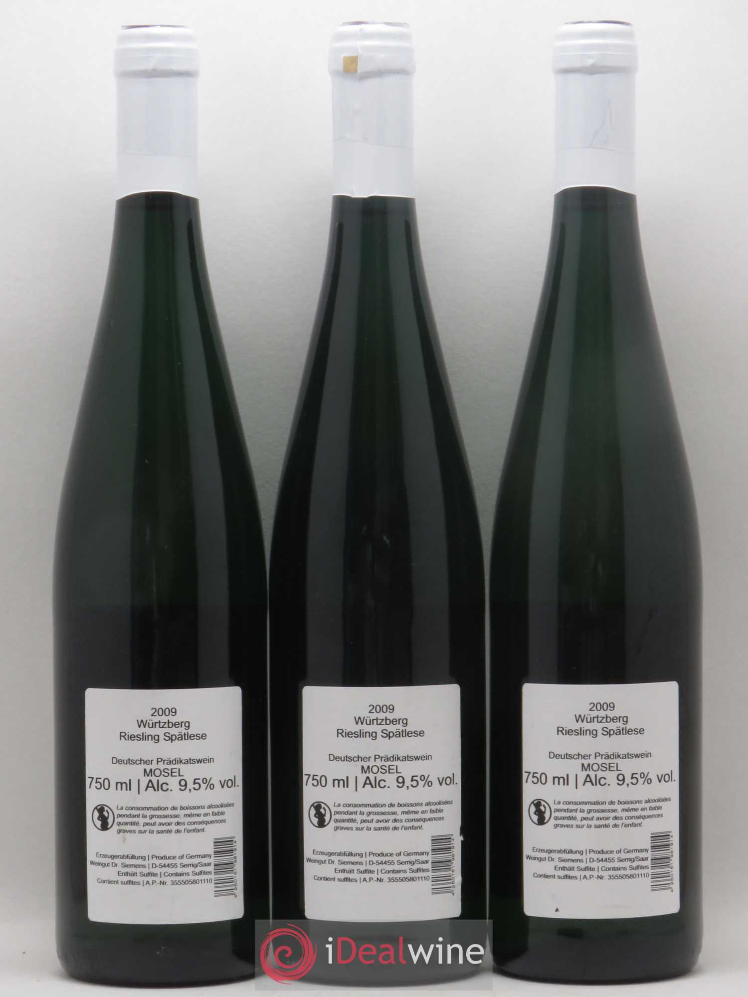 Allemagne Mosel-Saar Dr Siemens Riesling Spatlese Wurtzberg (sans prix de réserve) 2009 - Posten von 3 Flaschen - 1
