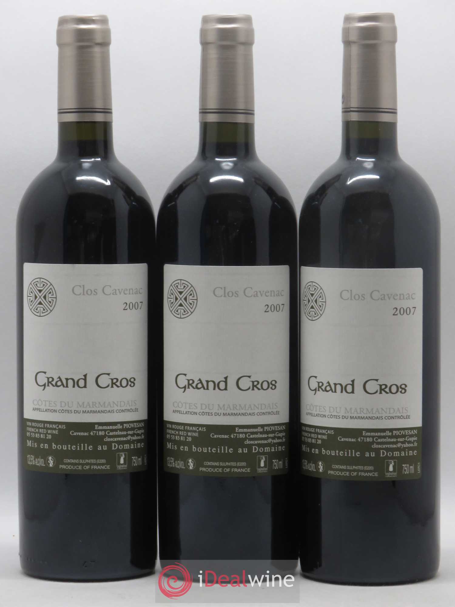 Côtes du Marmandais Grand Cros Clos Cavenac (sans prix de réserve) 2007 - Posten von 3 Flaschen - 0