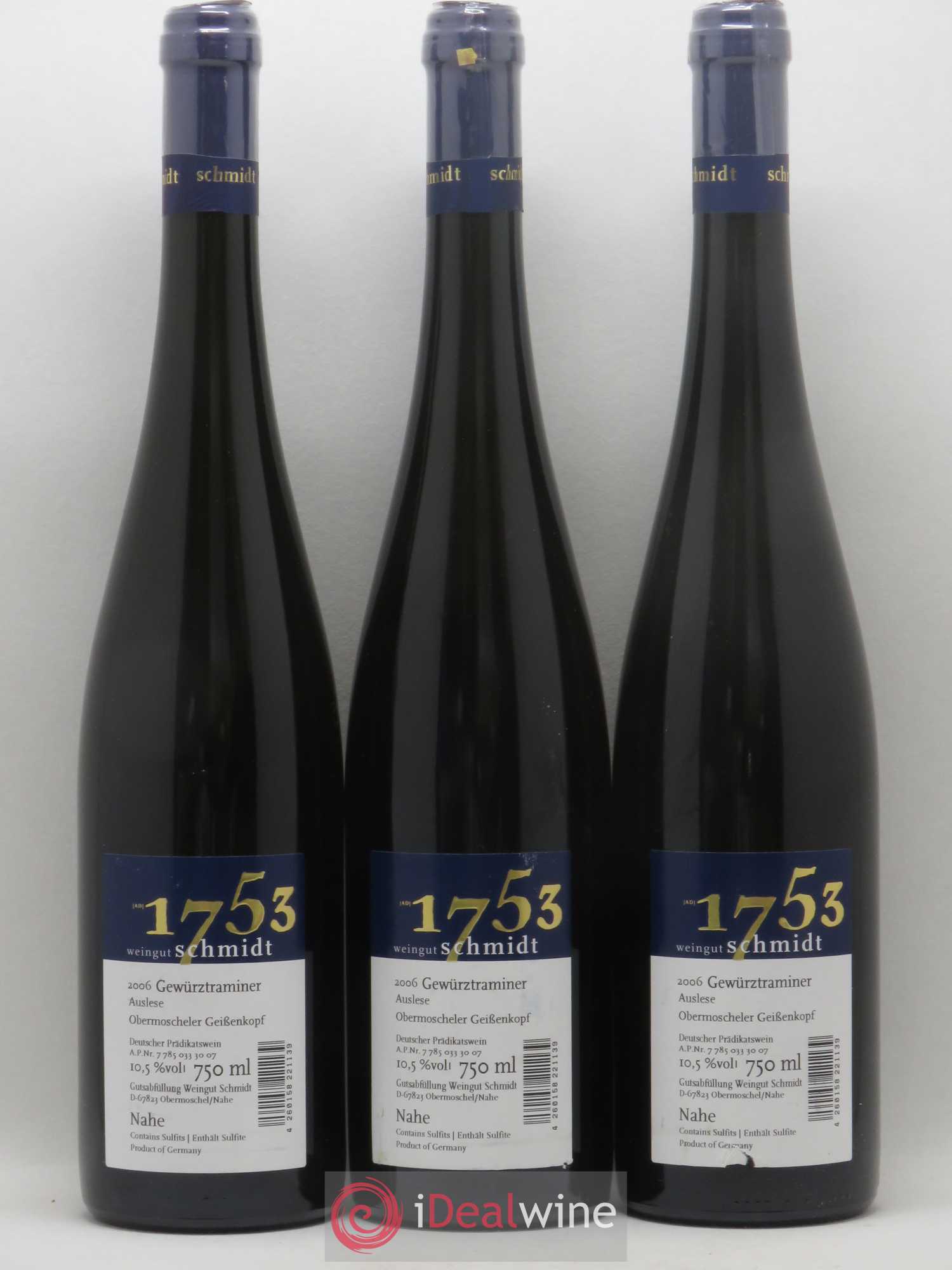 Allemagne Nahe Gewurztraminer Auslese Weingut Schmidt 2006 - Lot de 3 bouteilles - 1