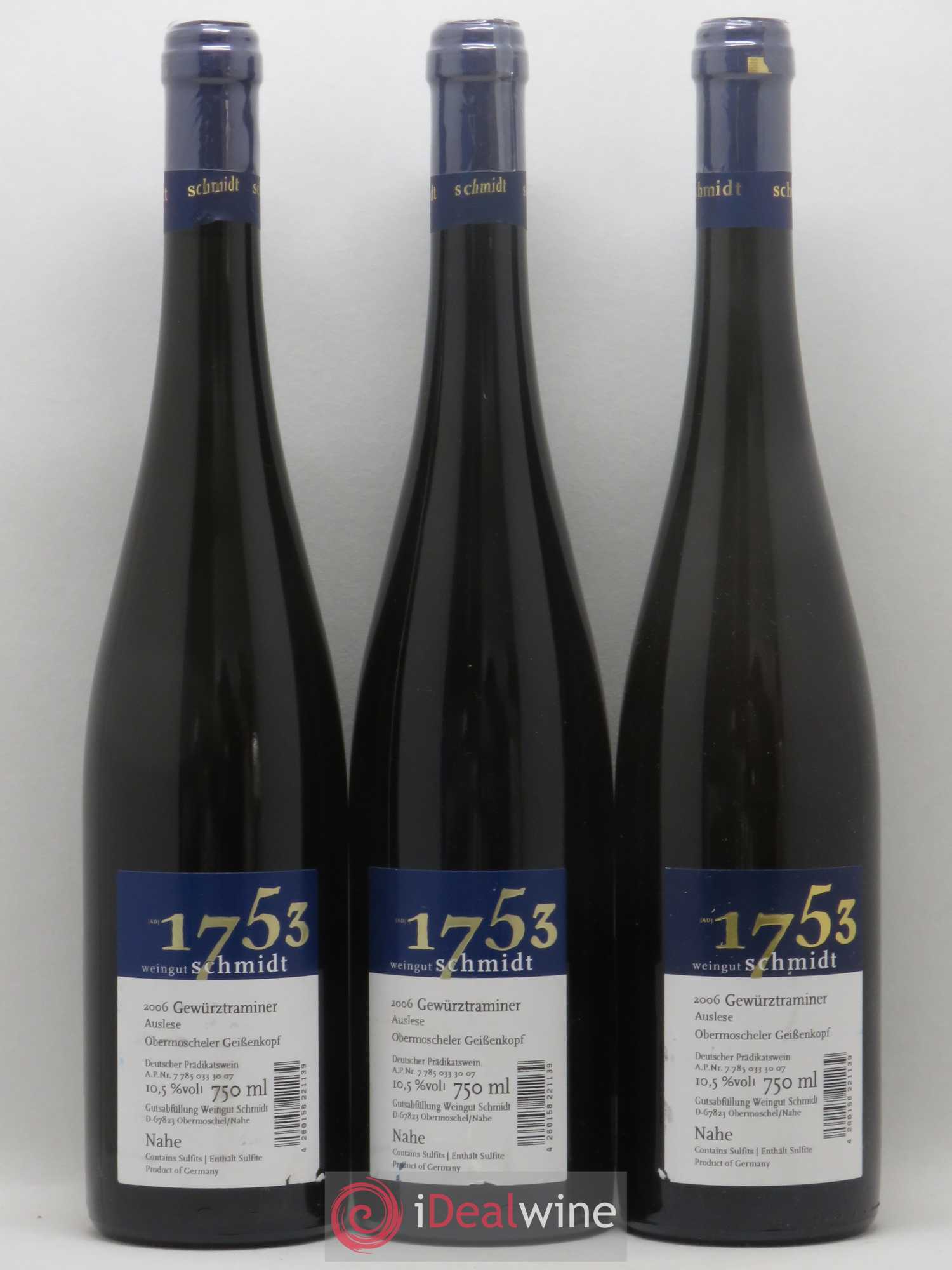 Allemagne Nahe Gewurztraminer Auslese Weingut Schmidt 2006 - Lot de 3 bouteilles - 1
