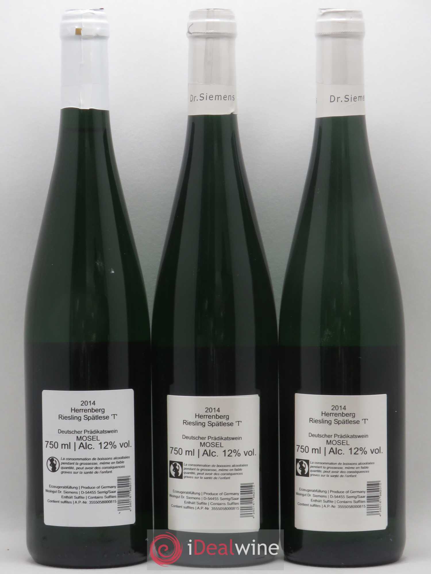 Allemagne Mosel-Saar Dr Siemens Riesling Spatlese T Herrenberg 2014 - Posten von 3 Flaschen - 1