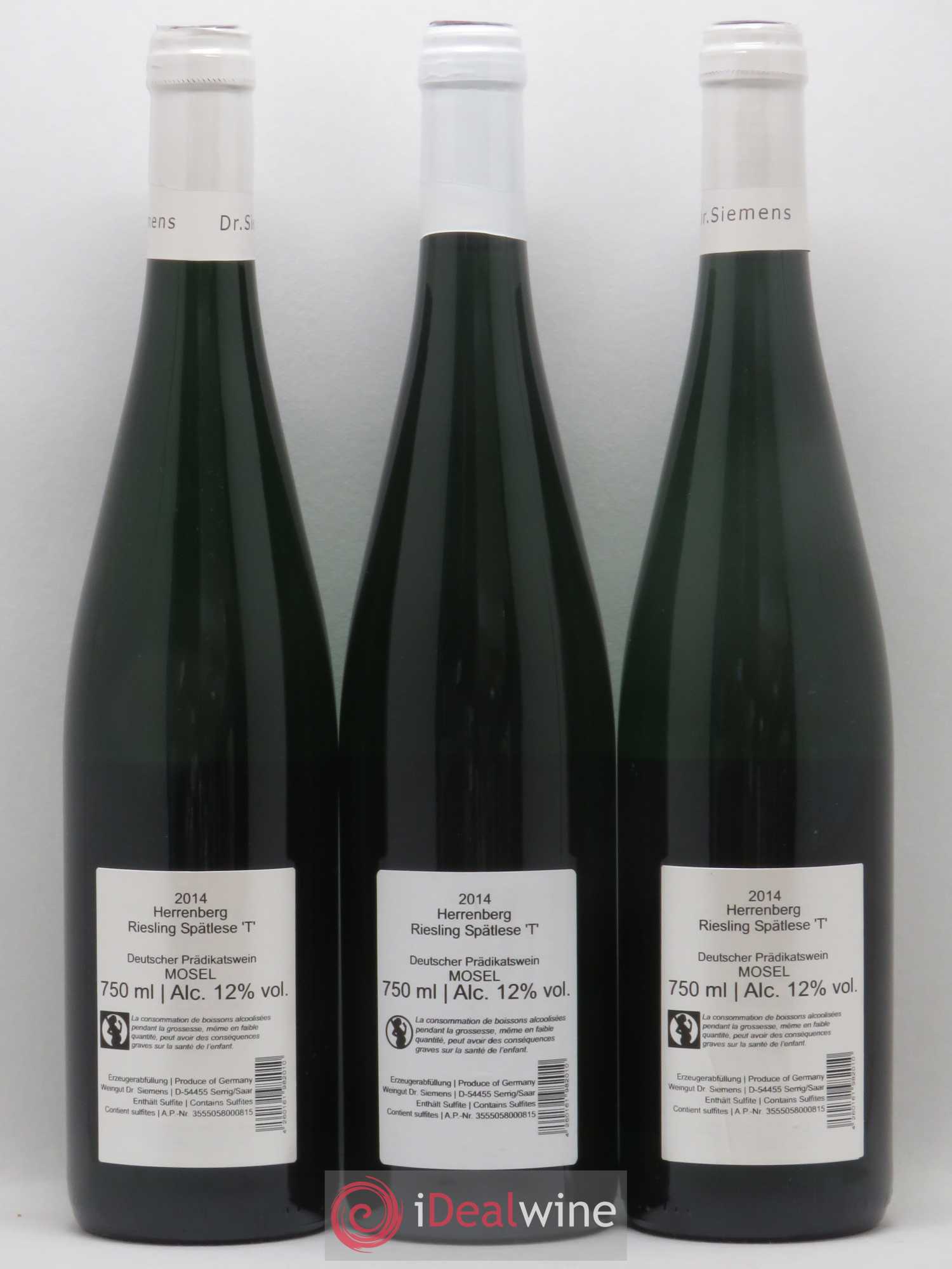 Allemagne Mosel-Saar Dr Siemens Riesling Spatlese T Herrenberg 2014 - Posten von 3 Flaschen - 1