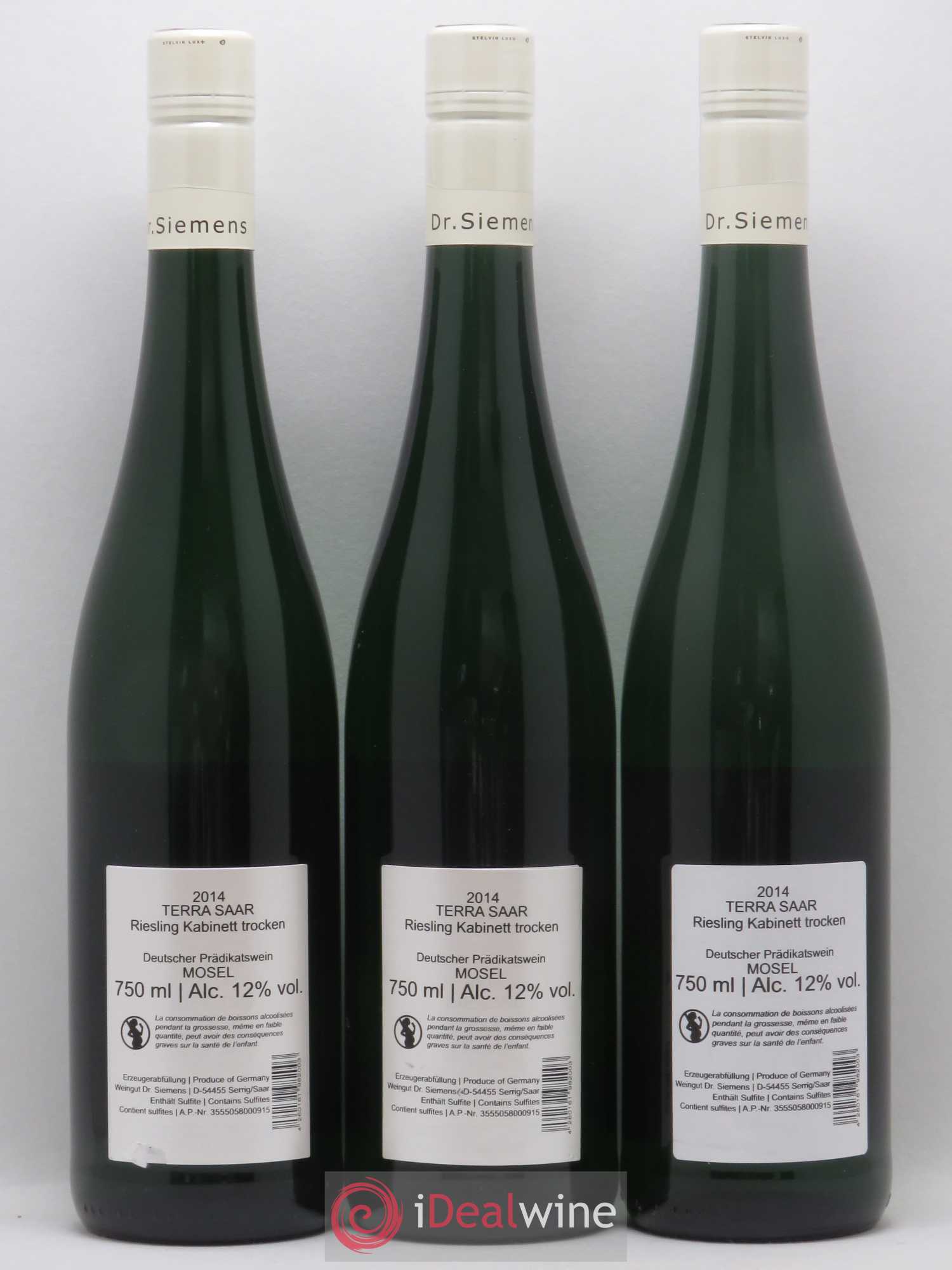 Allemagne Mosel-Saar Dr Siemens Trocken Riesling Kabinett Terra Saar Herrenberg 2014 - Posten von 3 Flaschen - 1