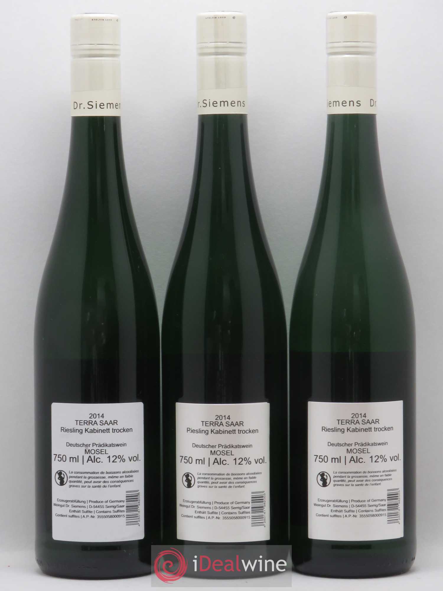 Allemagne Mosel-Saar Dr Siemens Trocken Riesling Kabinett Terra Saar Herrenberg 2014 - Posten von 3 Flaschen - 1