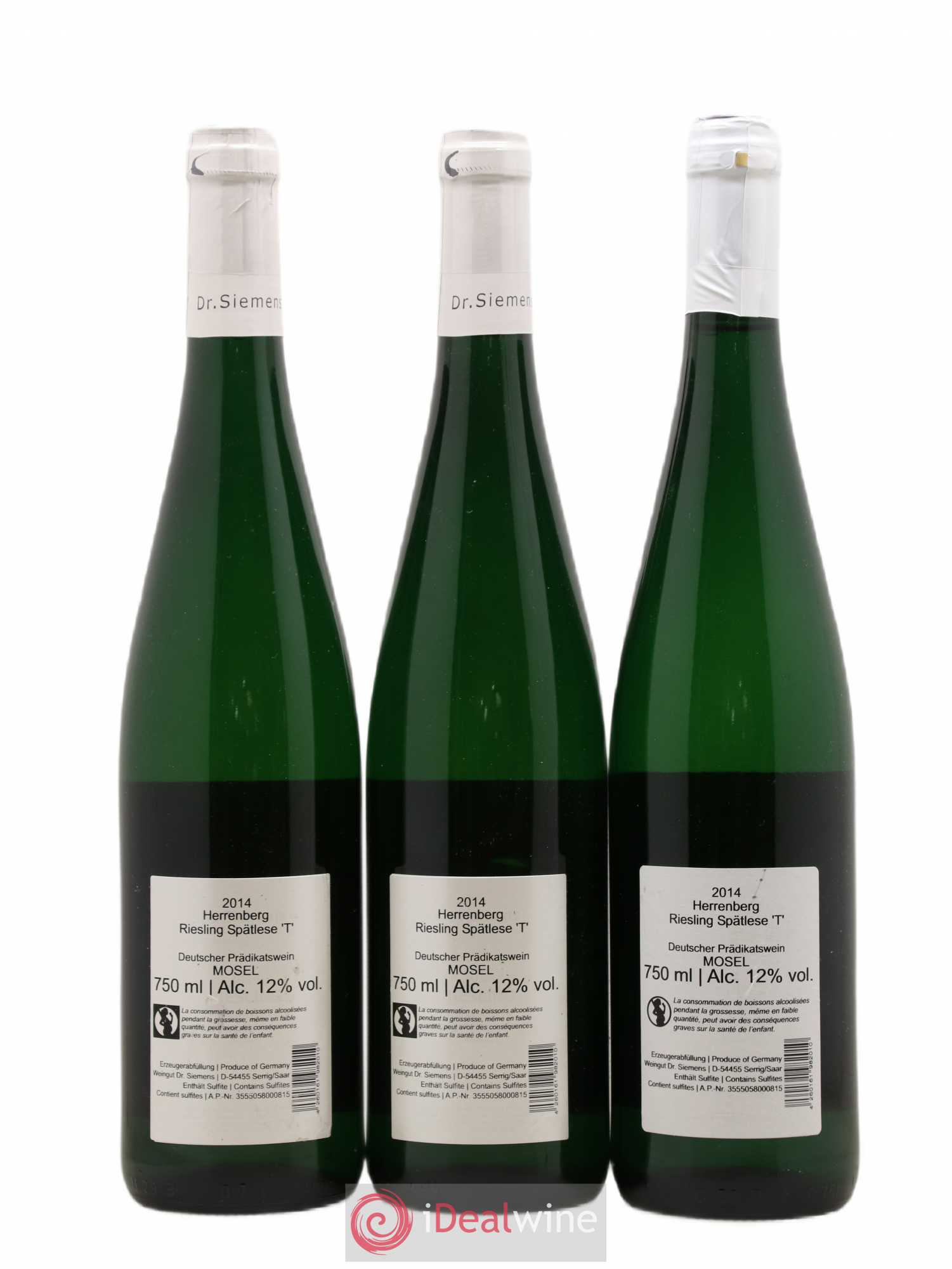 Allemagne Mosel-Saar Riesling Spatlese T Herrenberg Dr Siemens 2014 - Posten von 3 Flaschen - 1