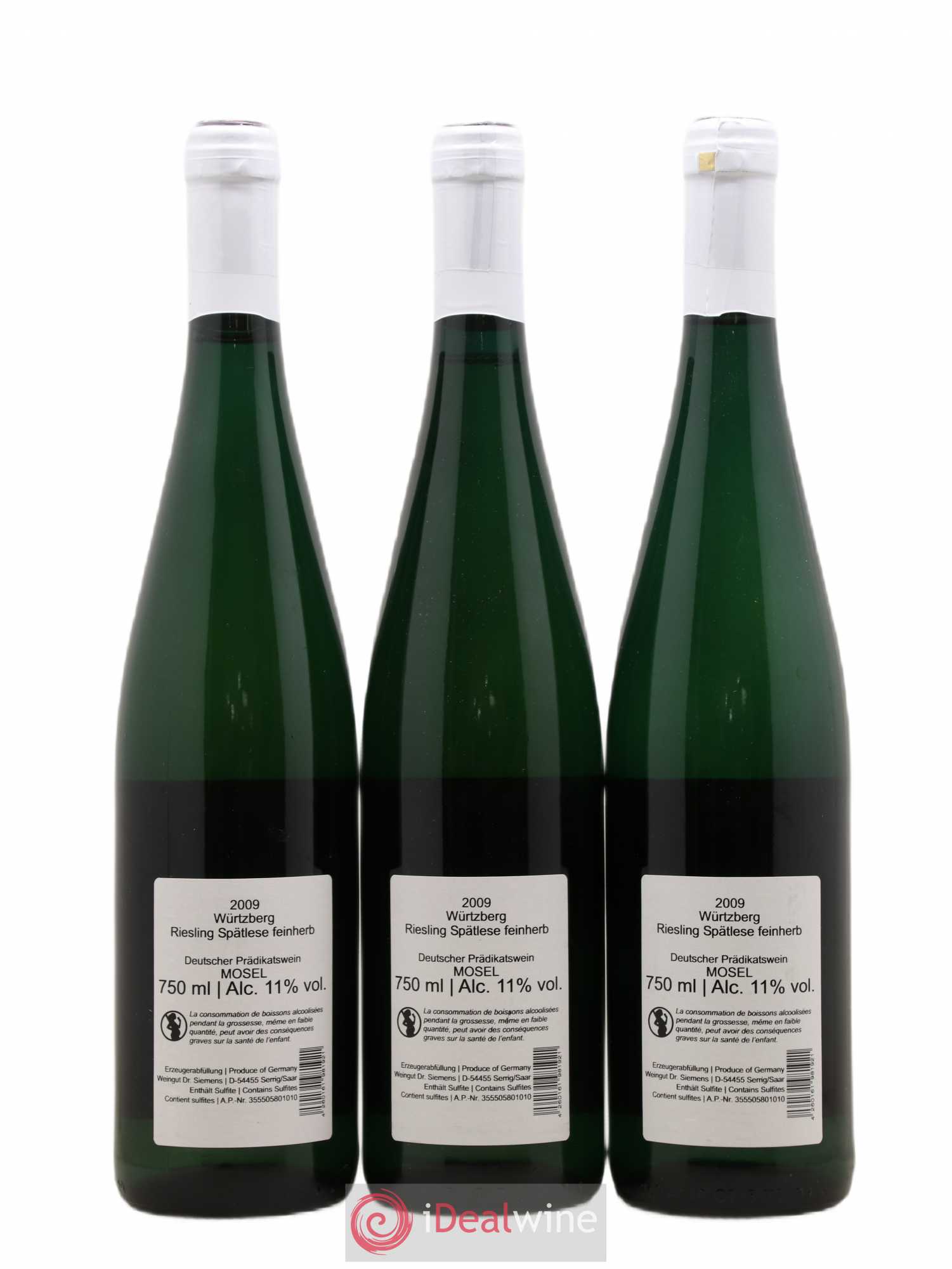 Allemagne Mosel-Saar Riesling Spatlese Feinherb Herrenberg Dr Siemens 2009 - Posten von 3 Flaschen - 1