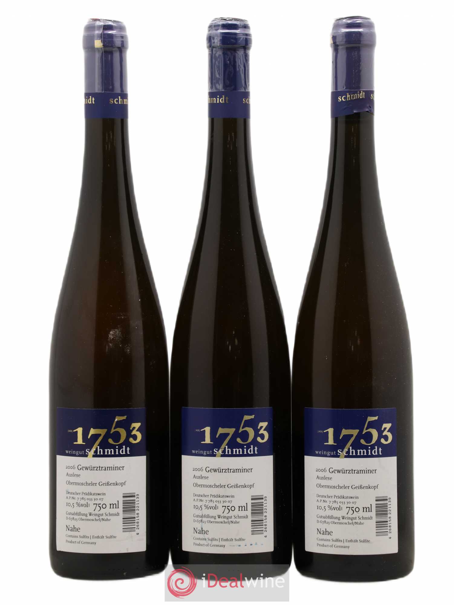 Allemagne Nahe Gewurztraminer Auslese 1753 Weingut Schmidt 2006 - Posten von 3 Flaschen - 1
