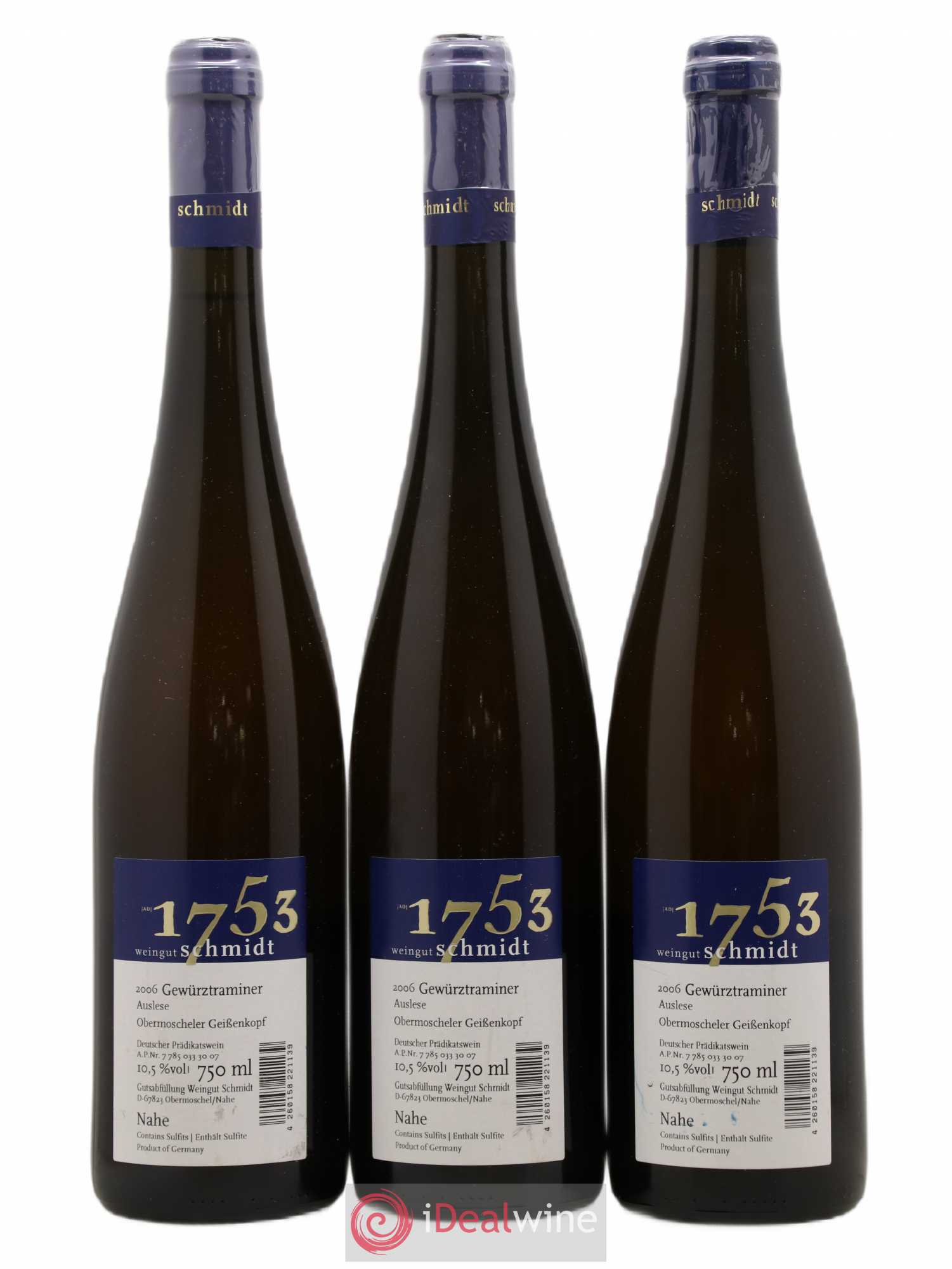 Allemagne Nahe Gewurztraminer Auslese 1753 Weingut Schmidt 2006 - Posten von 3 Flaschen - 1