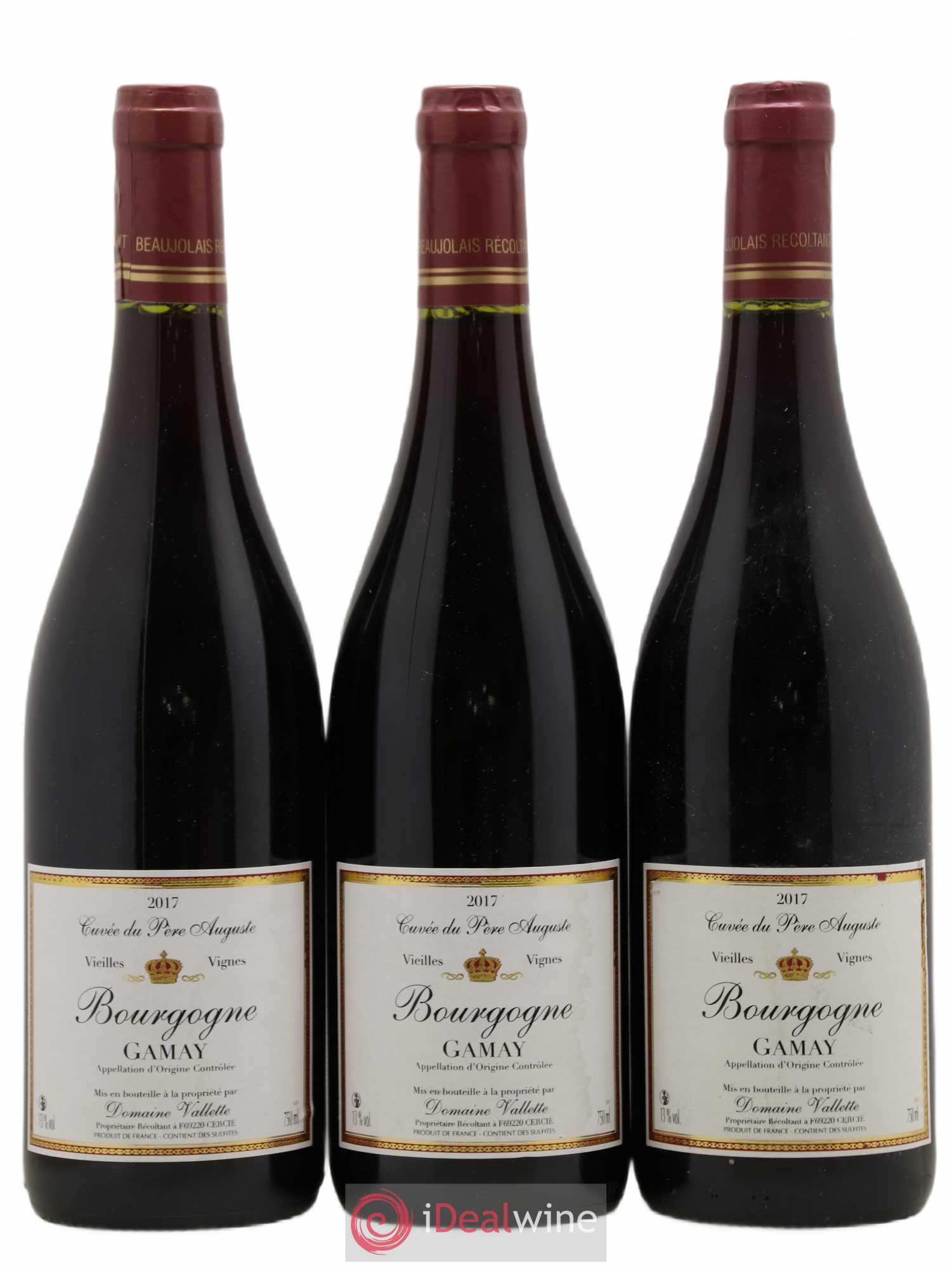 Bourgogne Domaine Vallette Gamay Vieilles Vignes Cuvee du Pere Auguste 2017 - Posten von 3 Flaschen - 0