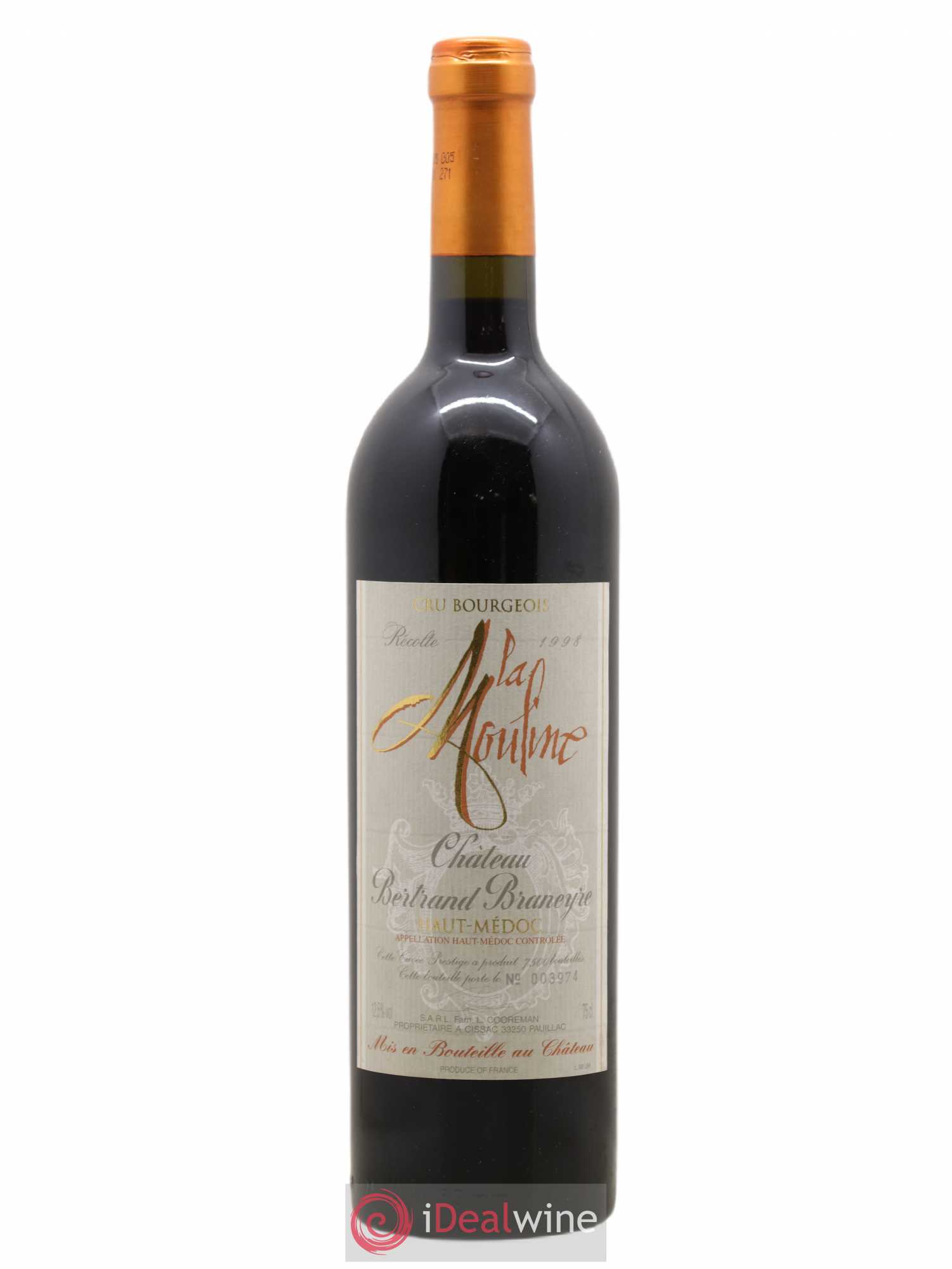 Haut Médoc Chateau Bertrand Braneyre La Mouline 1998 - Posten von 1 Flasche - 0