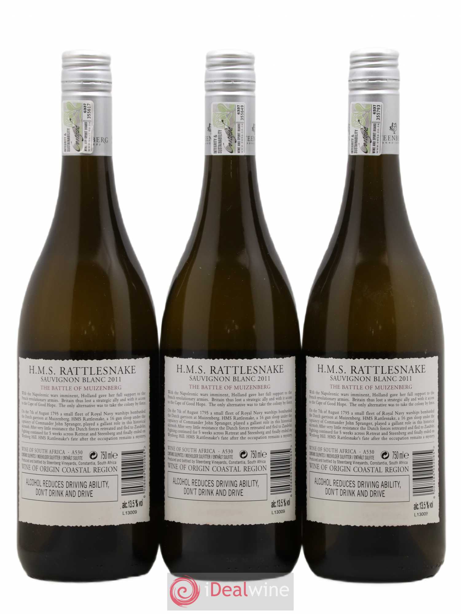 Afrique du Sud Stennberg Vineyards H.M.S Rattlesnake The Battle Of Muizemberg Sauvignon Blanc 2011 - Posten von 3 Flaschen - 1