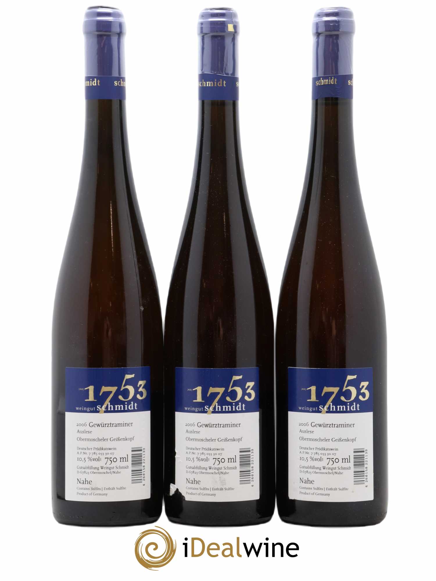 Allemagne Nahe Weingut Schmidt Auslese Gewurztraminer 2006 - Posten von 3 Flaschen - 1