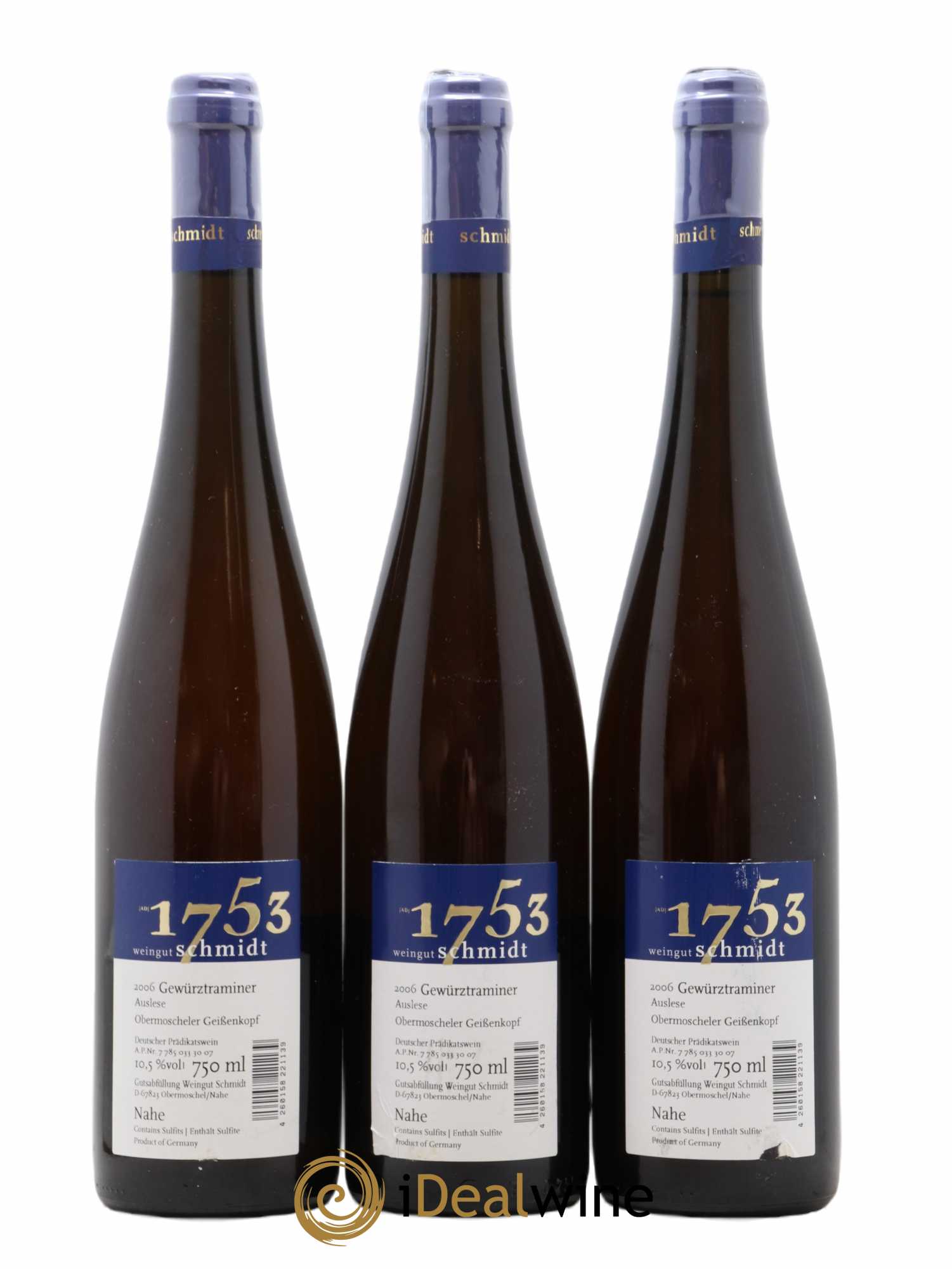 Allemagne Nahe Weingut Schmidt Auslese Gewurztraminer 2006 - Posten von 3 Flaschen - 1