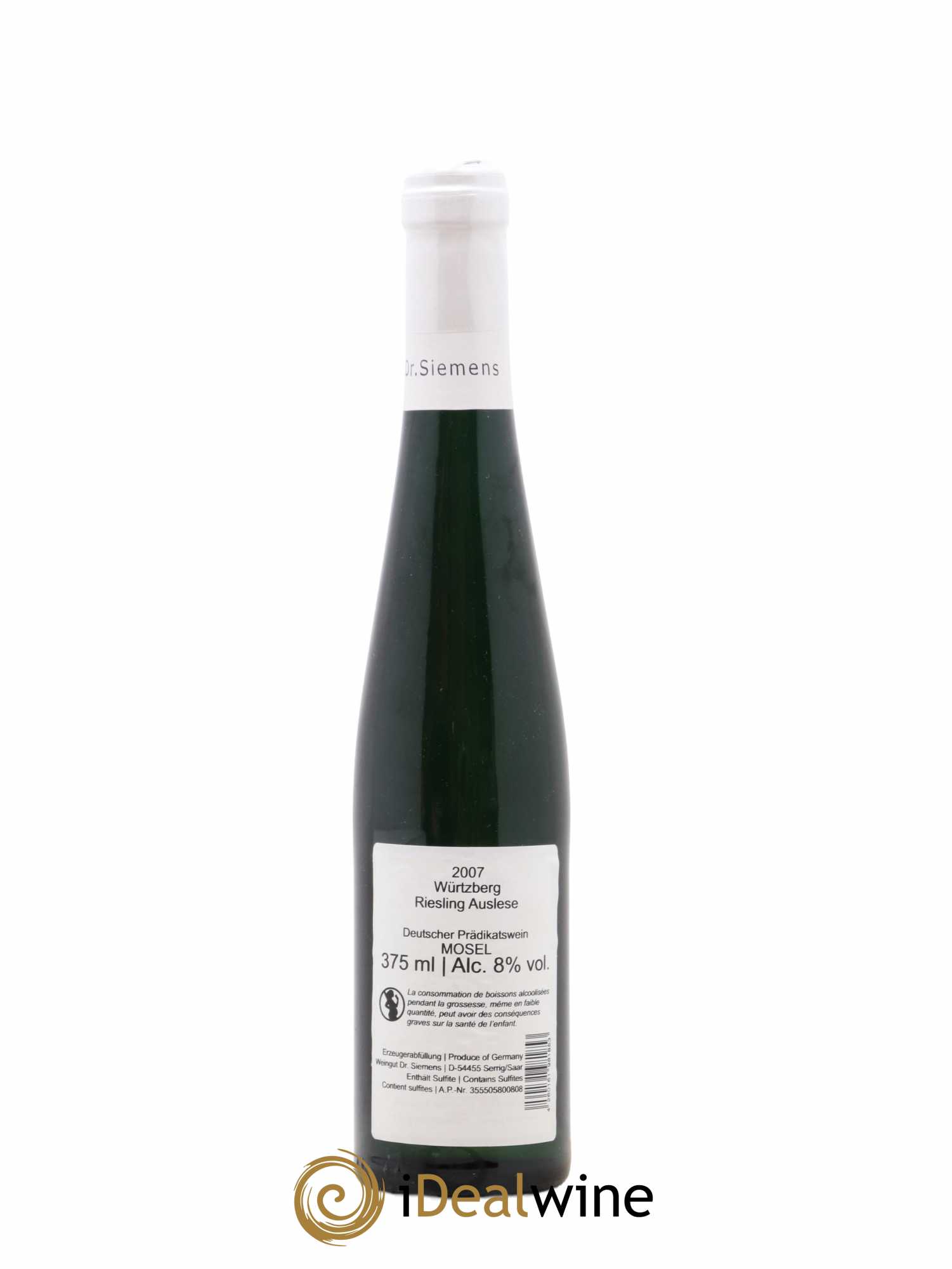 Allemagne Mosel-Saar Dr Siemens Auslese Wurtzberg Riesling 2007 - Lot de 1 demi bouteille - 1