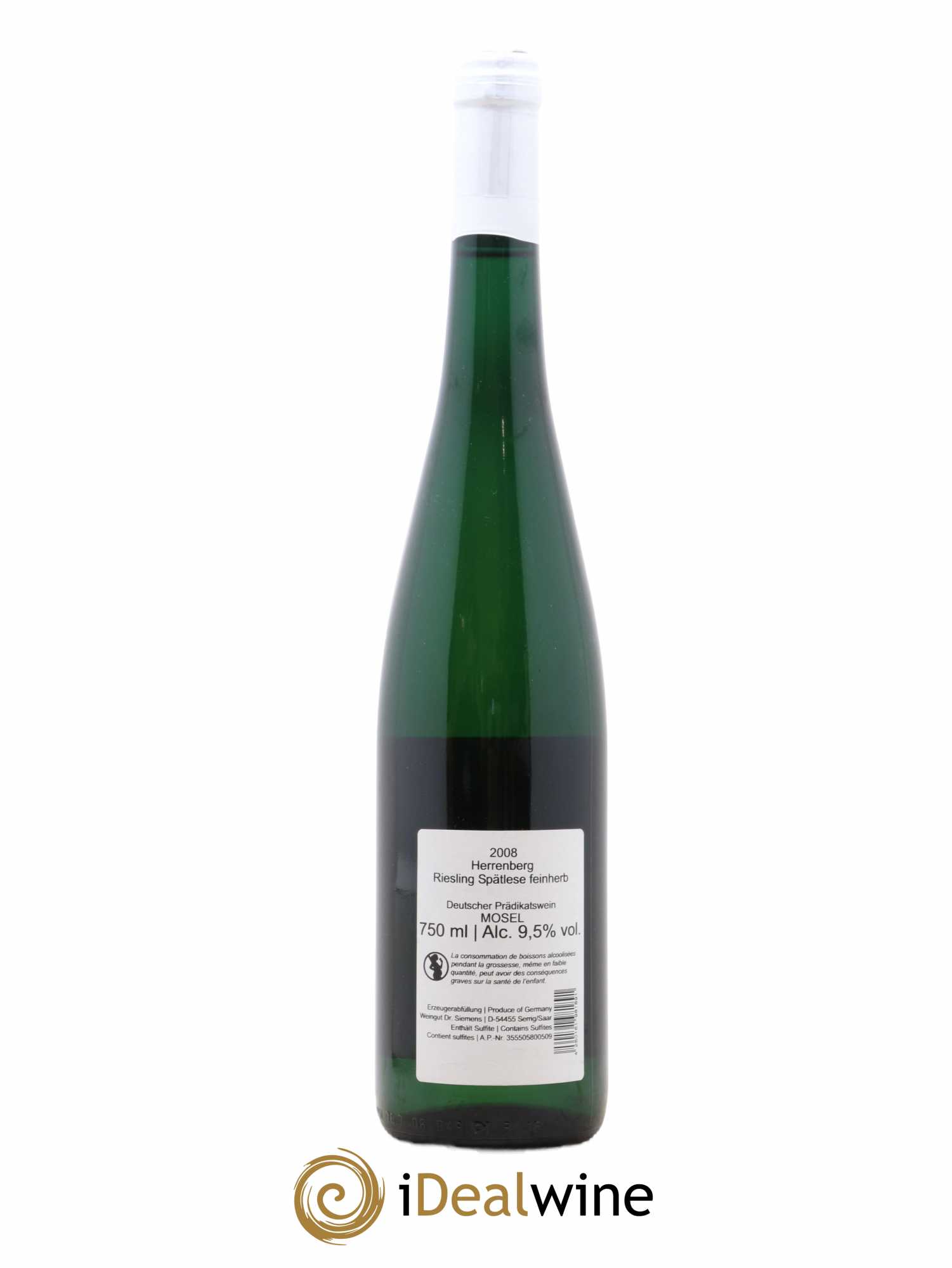 Allemagne Mosel-Saar Dr Siemens Spatlese Feinherb Herrenberg 2008 - Lot de 1 bouteille - 1