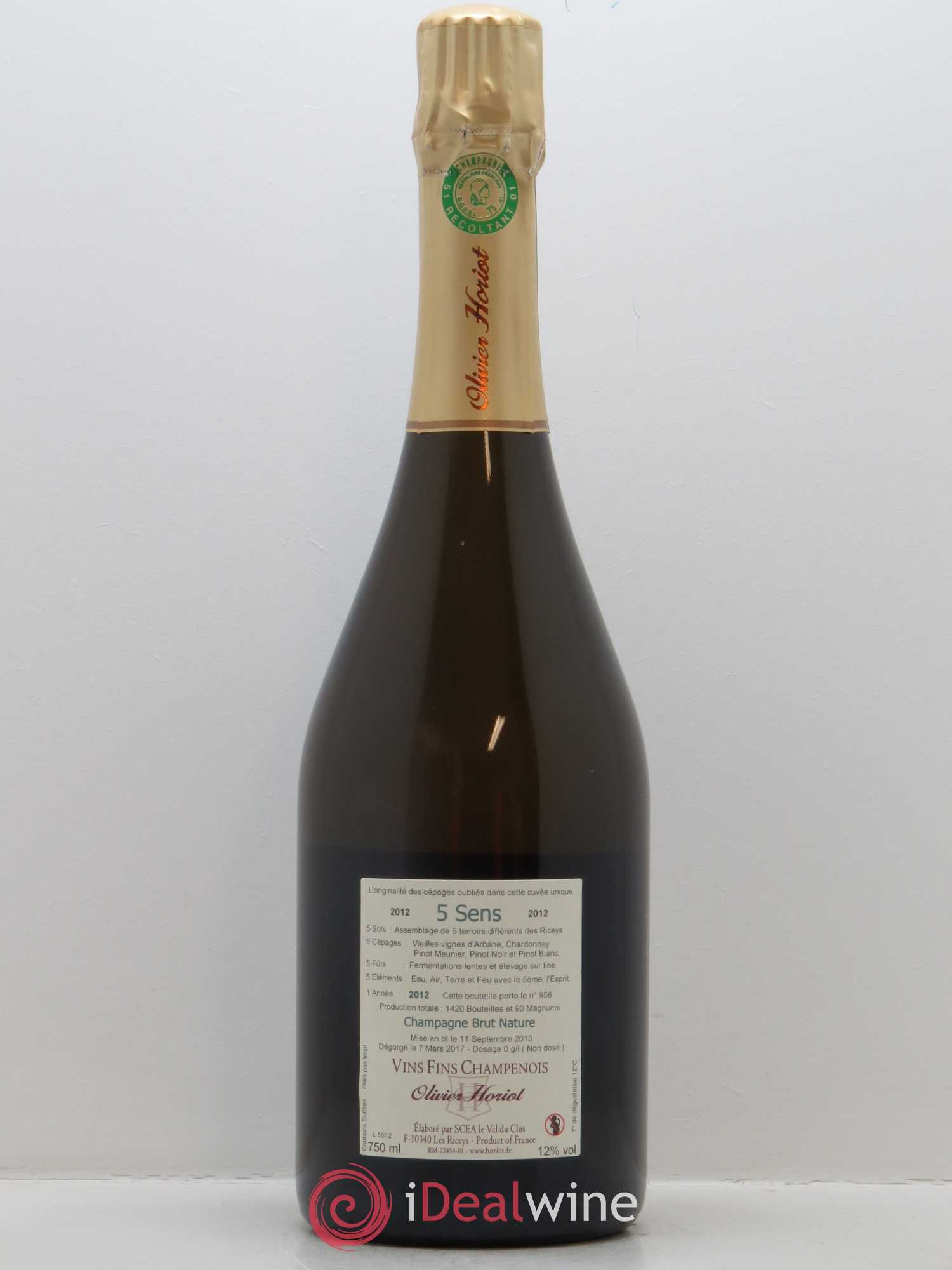 5 Sens Brut Nature Olivier Horiot 2012 - Lot de 1 bouteille - 1