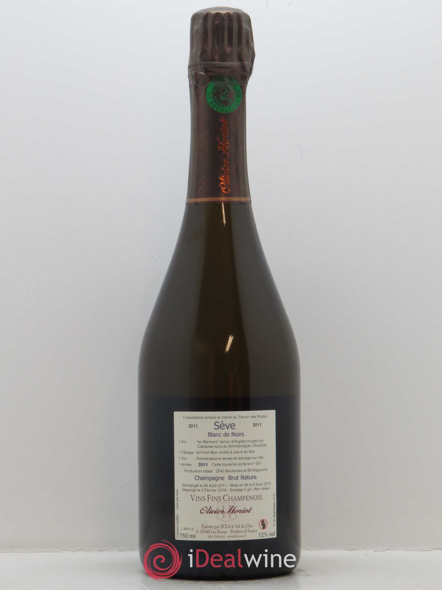 Blanc de Noirs Sève Brut Nature Olivier Horiot 2011 - Lot de 1 bouteille - 1
