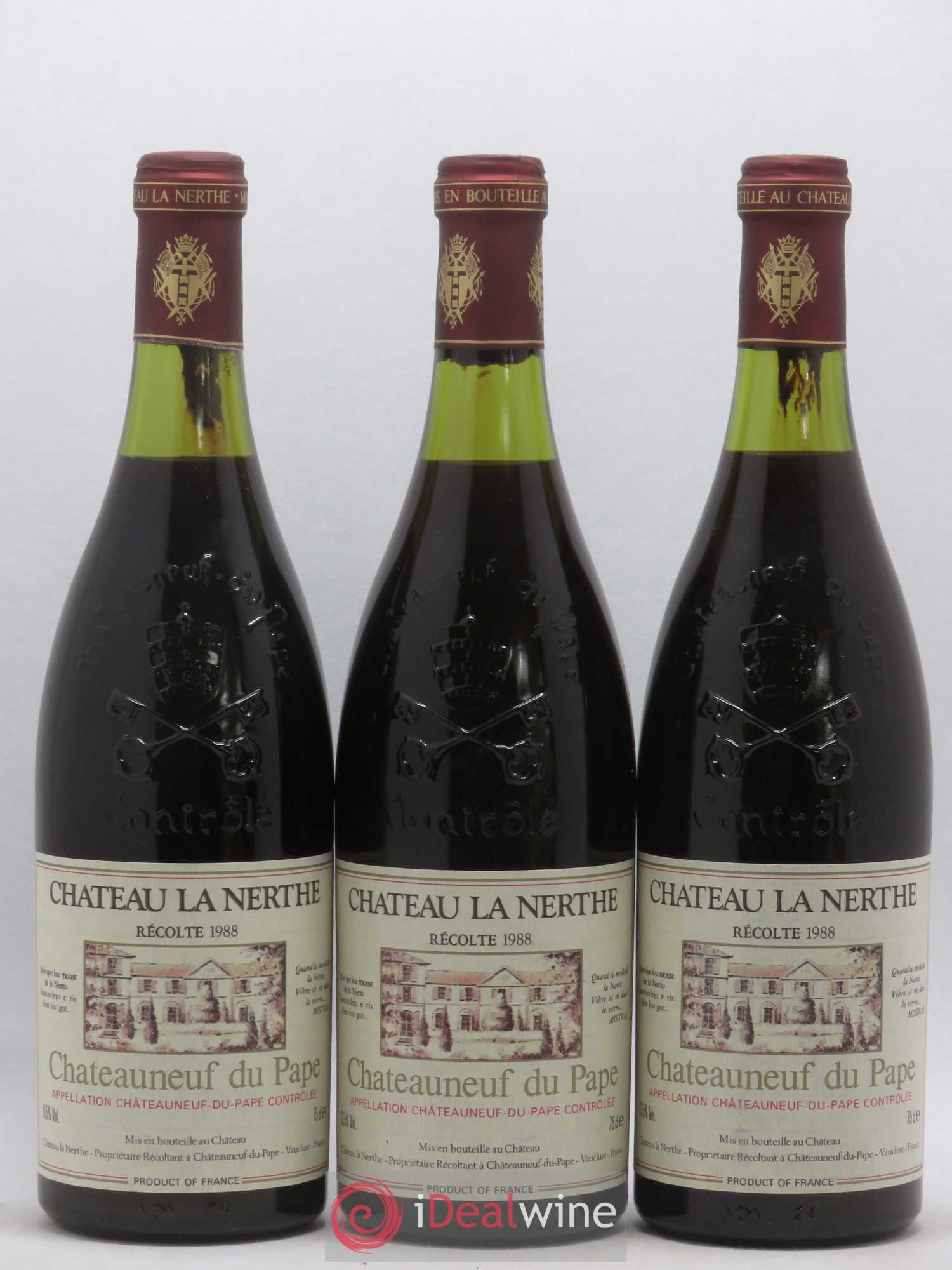 Châteauneuf-du-Pape Château la Nerthe Famille Richard 1988 - Lot de 3 bouteilles - 0